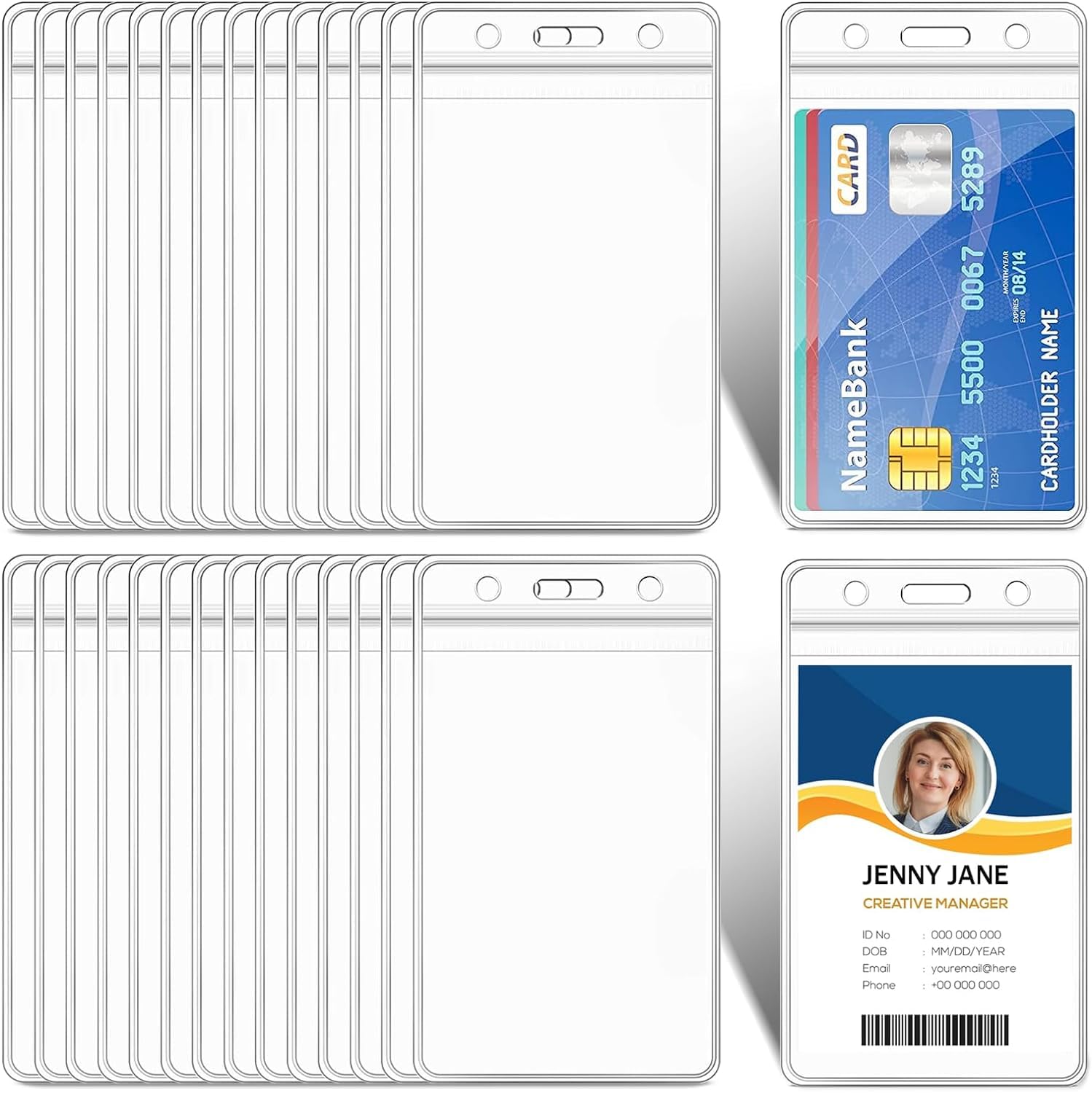 ID Card Holders, 30 Pcs Vertical Badge Holders, Name Tag Holders for ID, Credit, Bus Cards (Clear)