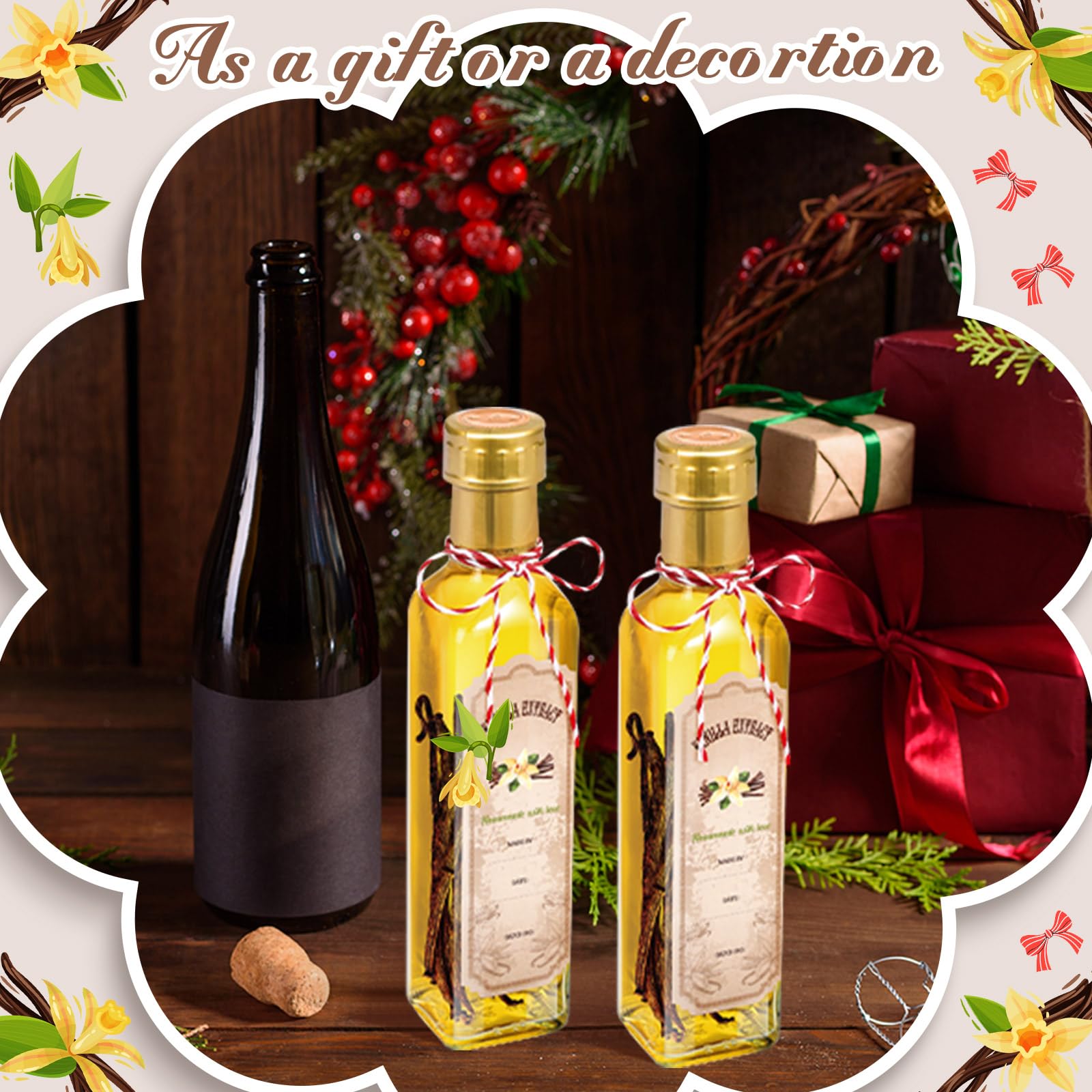 Tioncy Lot de 12 bouteilles d'extrait de vanille pour cadeau maison, doré, 241 g