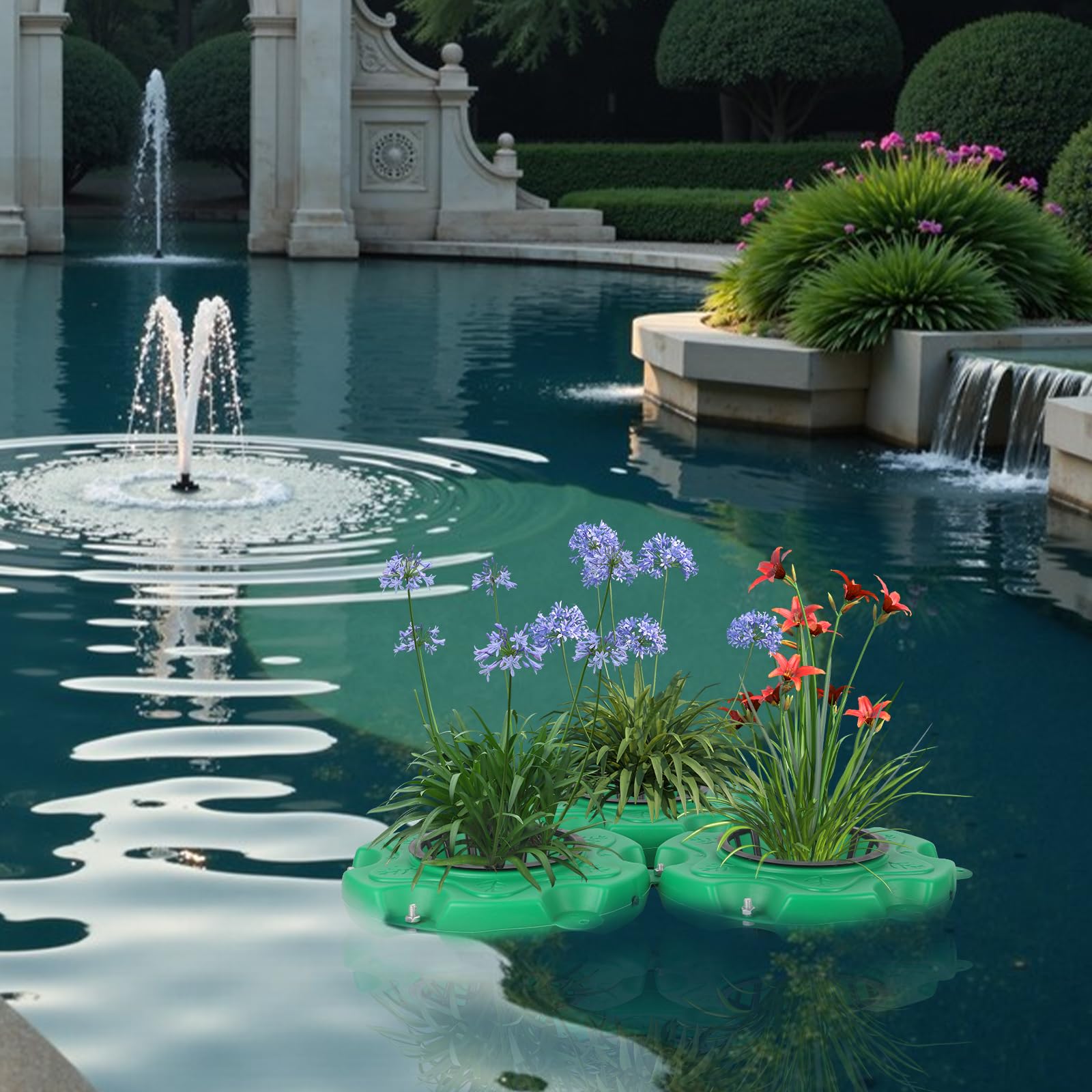 Panier de fleurs flottant pour étang - Plateforme de jardin flottante - Barrière pour poissons - Îles d'étang - Pot de fleurs aquatique pour étangs et éléments aquatiques (rond B, 3 paniers)