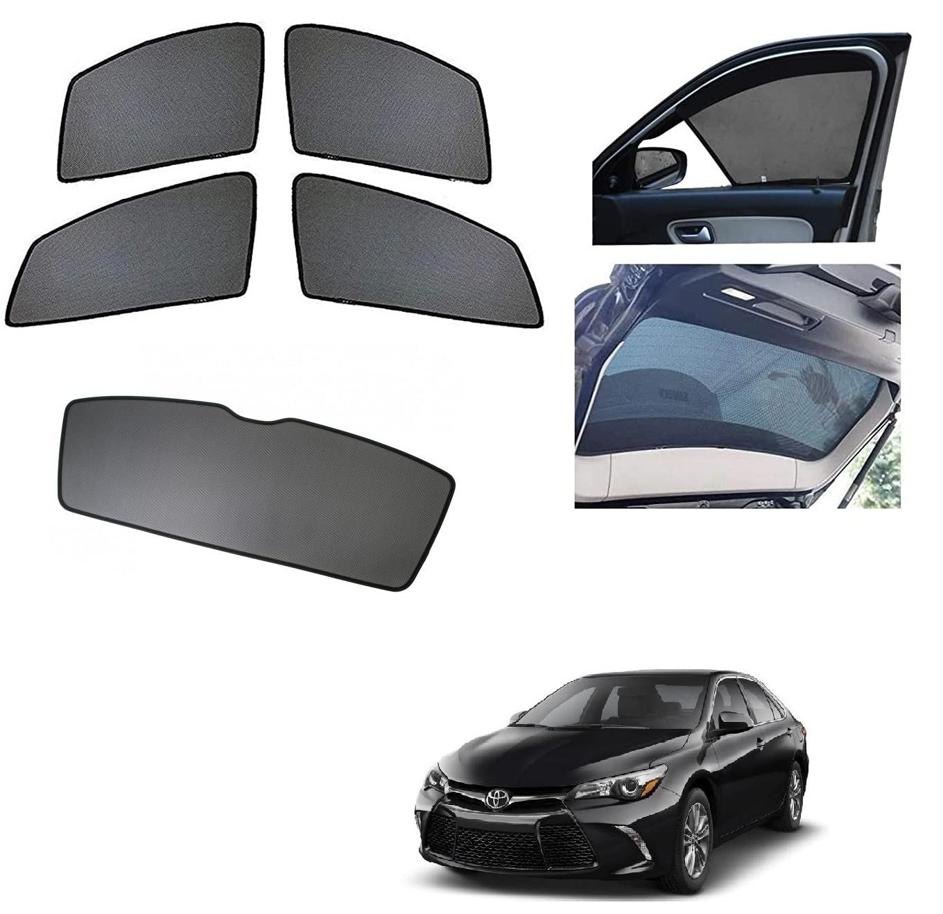 Auto Addict Half Magnetic Car Curtain Sunshades with Rear Window (Side Windows,Dicky Window,5 Pcs) for Toyota Camry