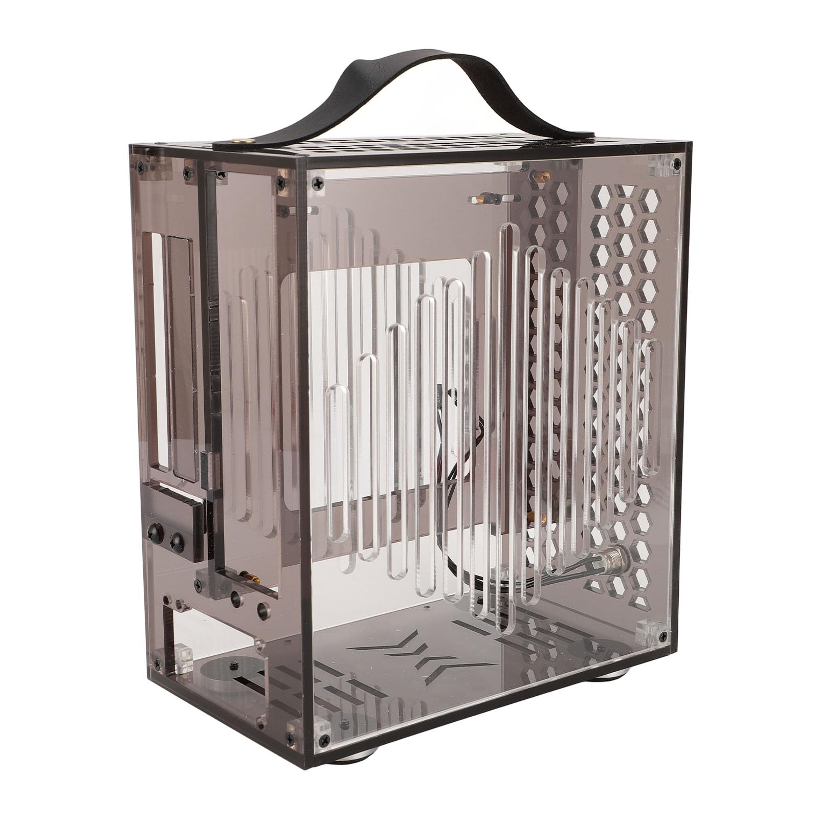 Socobeta Miniaturowa Obudowa Komputera ITX Przenośna Akrylowa Obudowa Komputera dla Majsterkowiczów 23x20,5x12cm Przezroczysty Przepływ Powietrza 360 Stopni (Czarny)