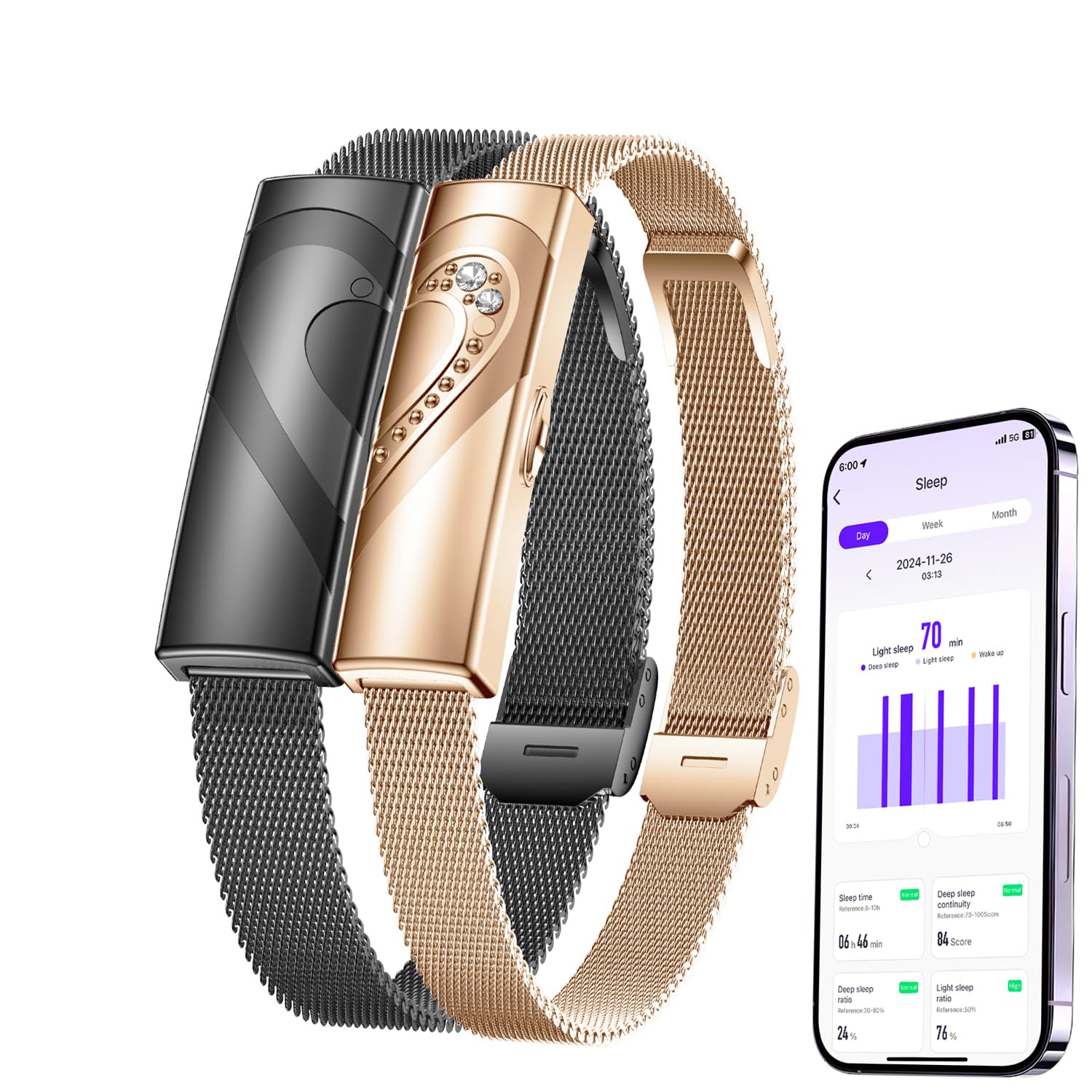 Couples Bracelets, Long Distance Valentines Day Gifts for Him Her Women Men, One-to-One Bluetooth Pairing via App, Fitness Tracker with, Health Monitoring: Sleep, Pedometer, Heart Rate, HRV.-image-49