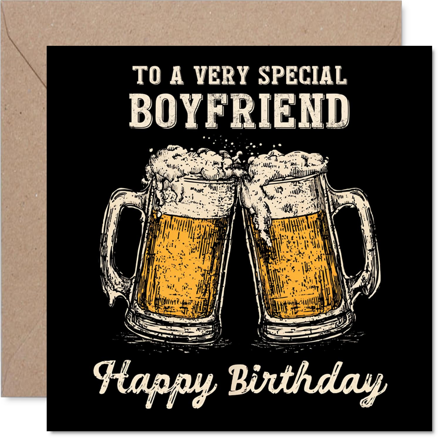 Boyfriend Birthday Card - Bday Beer - Happy Birthday Card for Boyfriend from Girlfriend Partner, 145mm Cheers Beer Greeting Cards