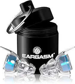 Eargasm Tampões de ouvido de alta fidelidade com filtros azuis – Protetores auditivos reutilizáveis com redução de ruído com estojo de transporte para shows, festivais, raves, músicos, música ao vivo,