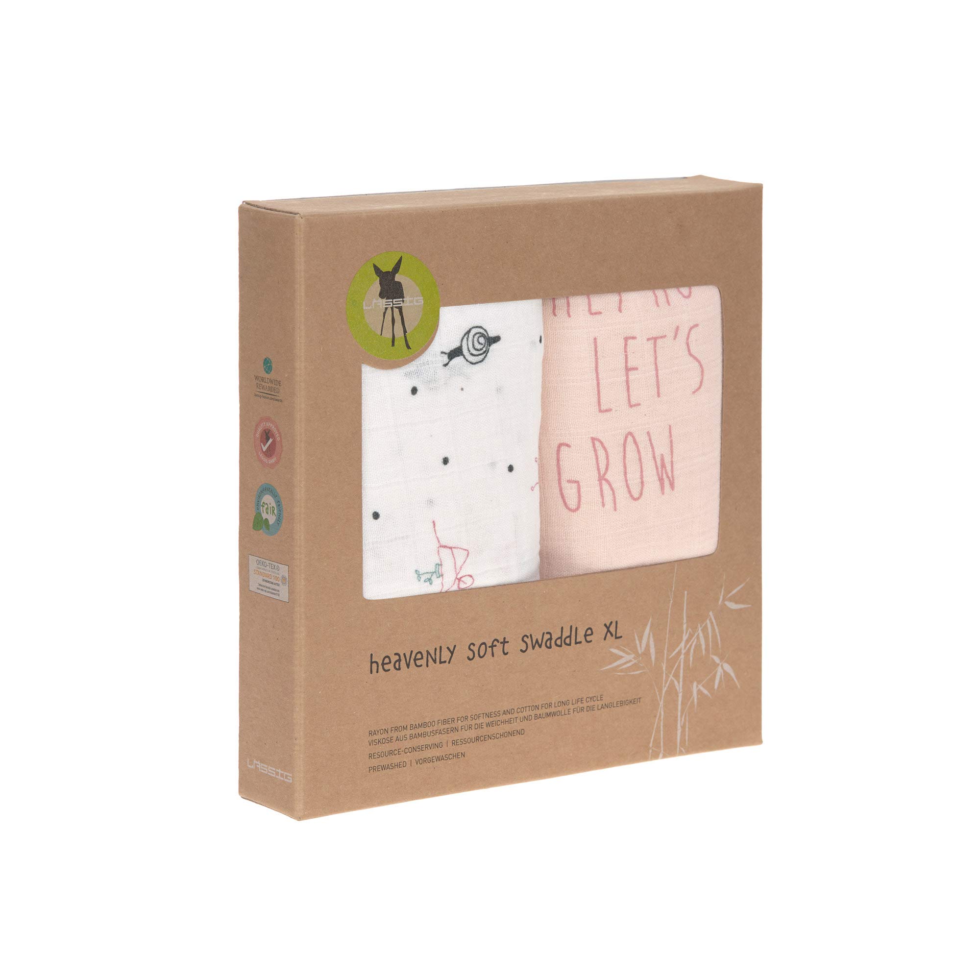 LÄSSIG Baby Puckdecke Spuckdecke Pucktuch Mulltuch 2er Set Baumwolle 120 x 120 cm/ Heavenly soft Swaddle XL Garden Explorer Snail