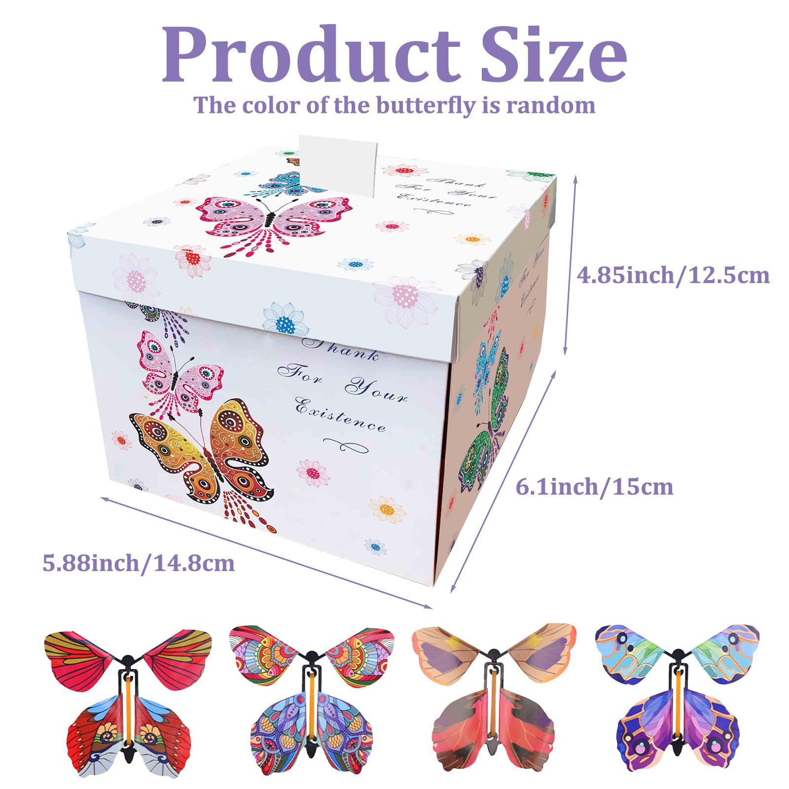 Explodierende Geschenk-Box Mit 4 Fliegenden Schmetterlingen – Rosa, 14,8x15x12,5 Cm