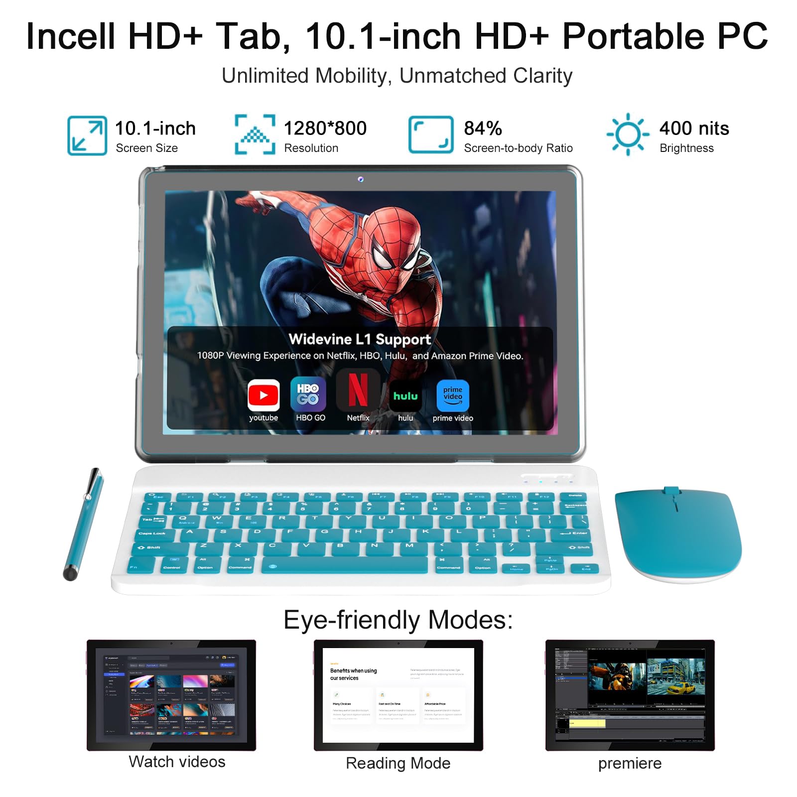 Tablet Android 15, tablet da 10 pollici, 18 GB di RAM+128 GB ROM/2 TB espandibile, tablet 2 in 1 con custodia per tastiera, schermo HD IPS 1280 x 800, Wi-Fi6, doppia fotocamera, batteria da 6000 mAh