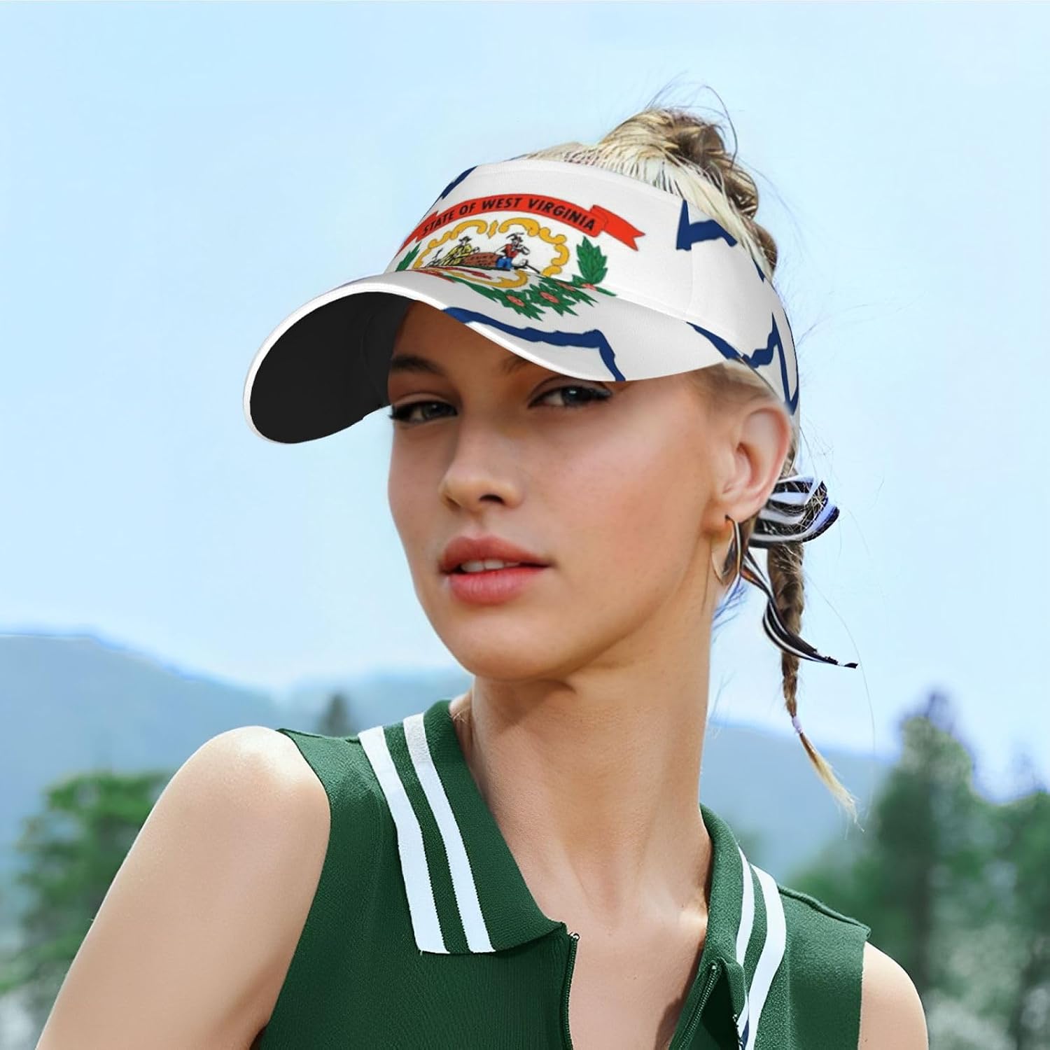 West Virginia State Flag Map Print Sport Sun Visor Hats Adjustable Empty Top Baseball Cap Ball Caps Sun Hat for Women and Men Black