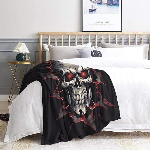Miniatura 3 de zcwl Manta de calavera tamaño Queen, manta de forro polar gótico para sofá, cama, sofá, mantas y mantas con patrón de esqueleto, manta de franela de