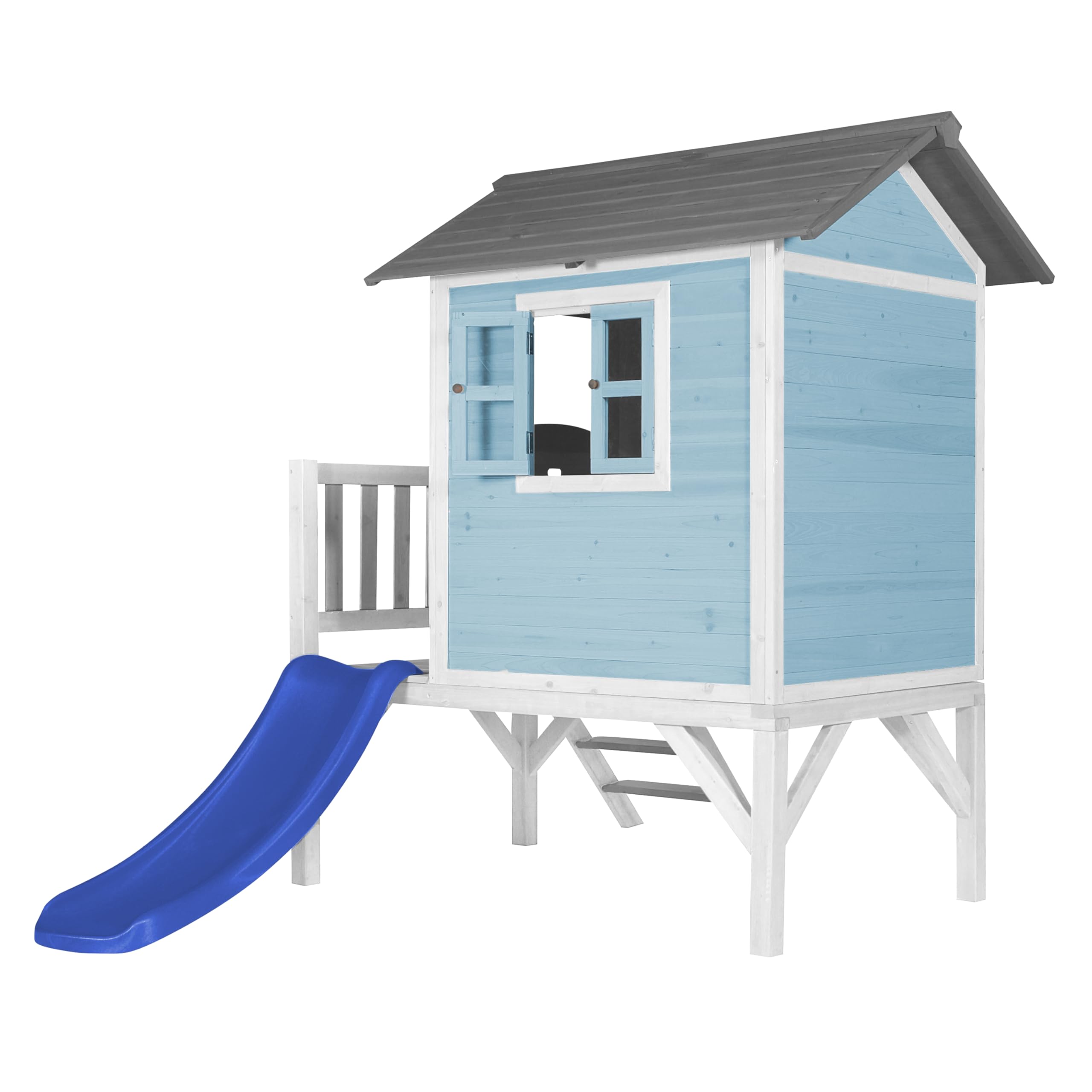 AXI Spielhaus Beach Lodge XL in Blau mit Rutsche in Blau | Stelzenhaus aus FSC Holz für Kinder | Kleiner Spielturm für den Garten