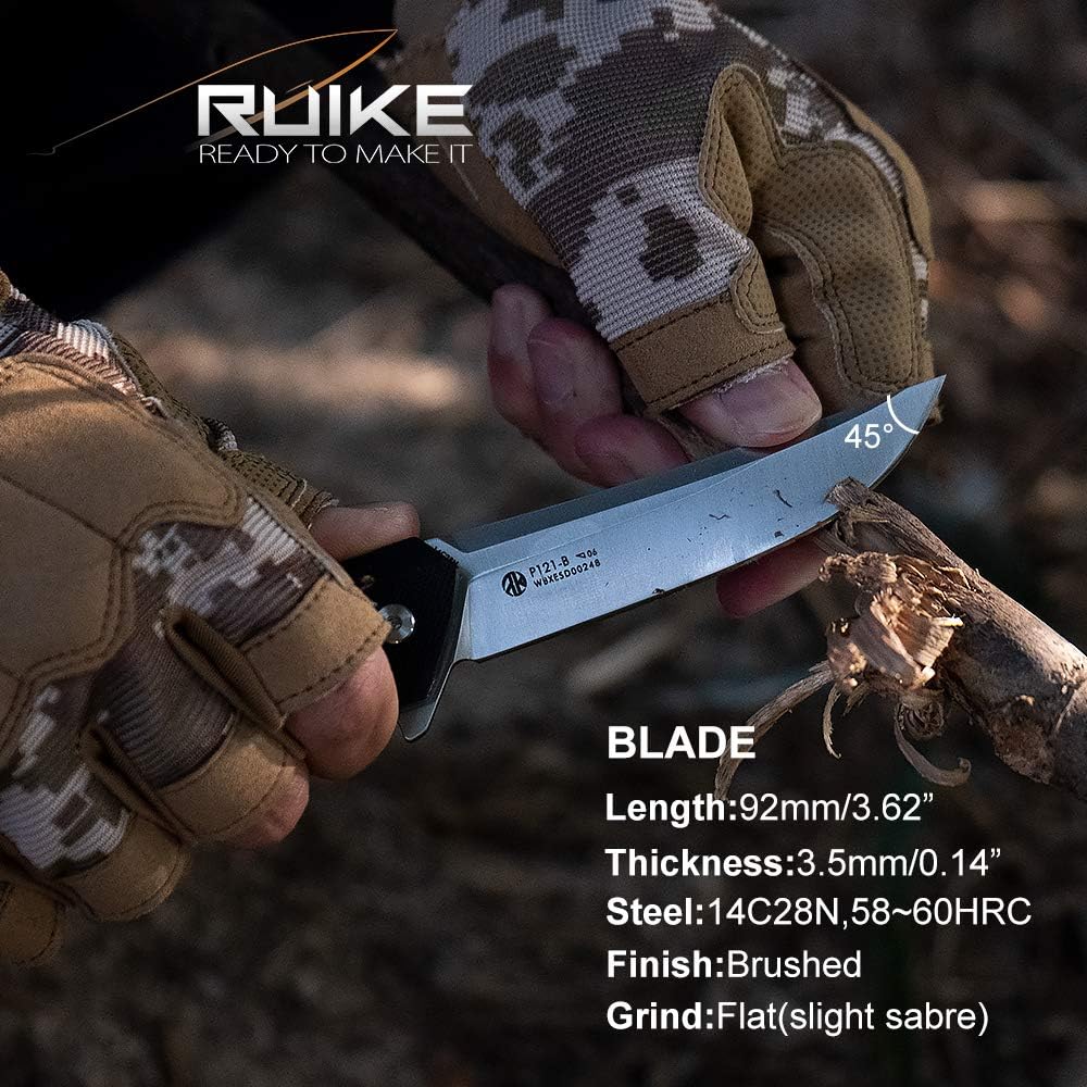 Ruike Small Pocket Knife for men Folding knives 14c28n Stainless Steel Liner Lock Utility Camping Tactical Knife Hiking 3.62inch EDC Knife Tools Belt Clip Cool Stuff Women Gifts P121-SB