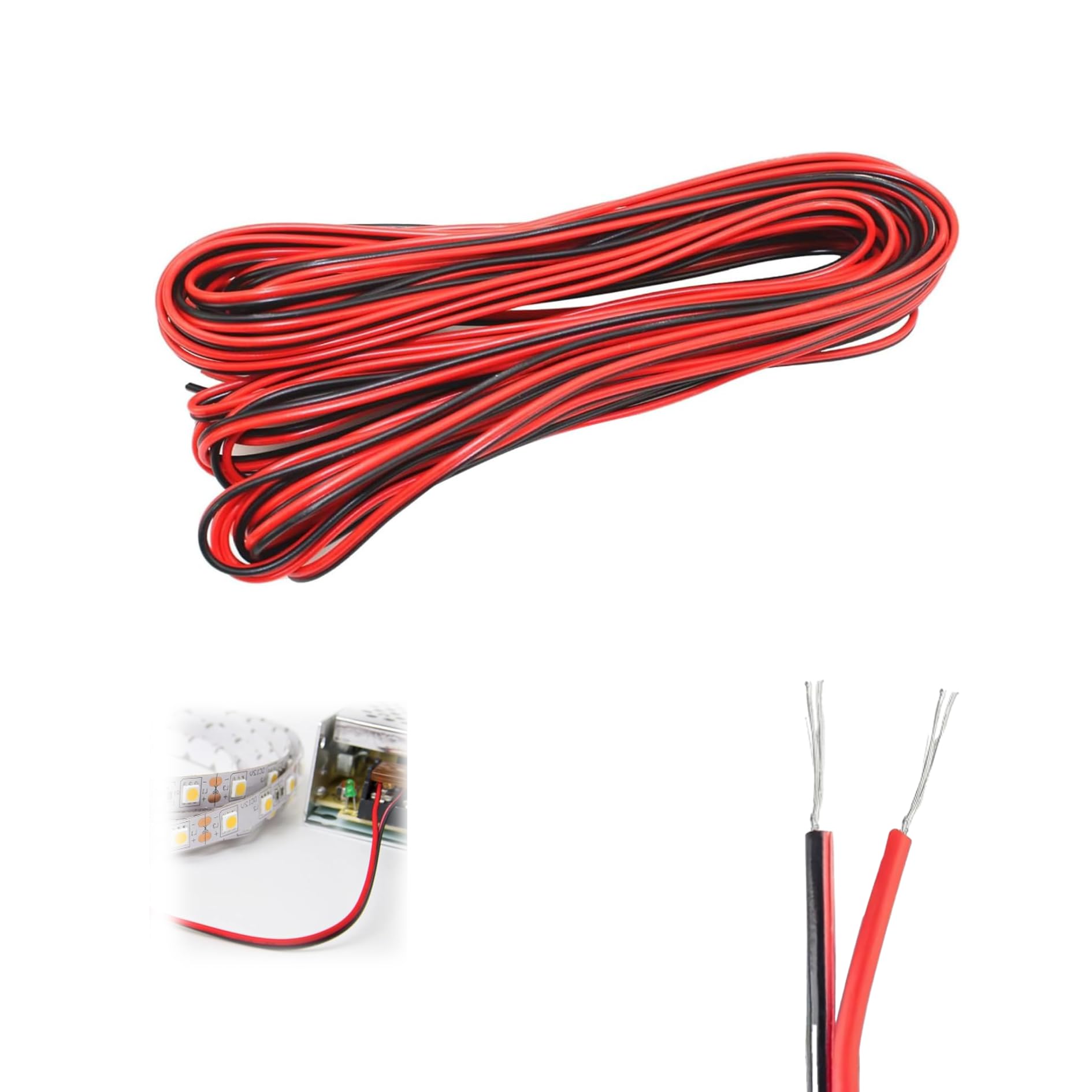 10 Meter 22AWG 2 Core Flexible Tinned Copper Electrical Wire - Black Red Extension Cable for 12V/24V Lighting & Automotive Projects
