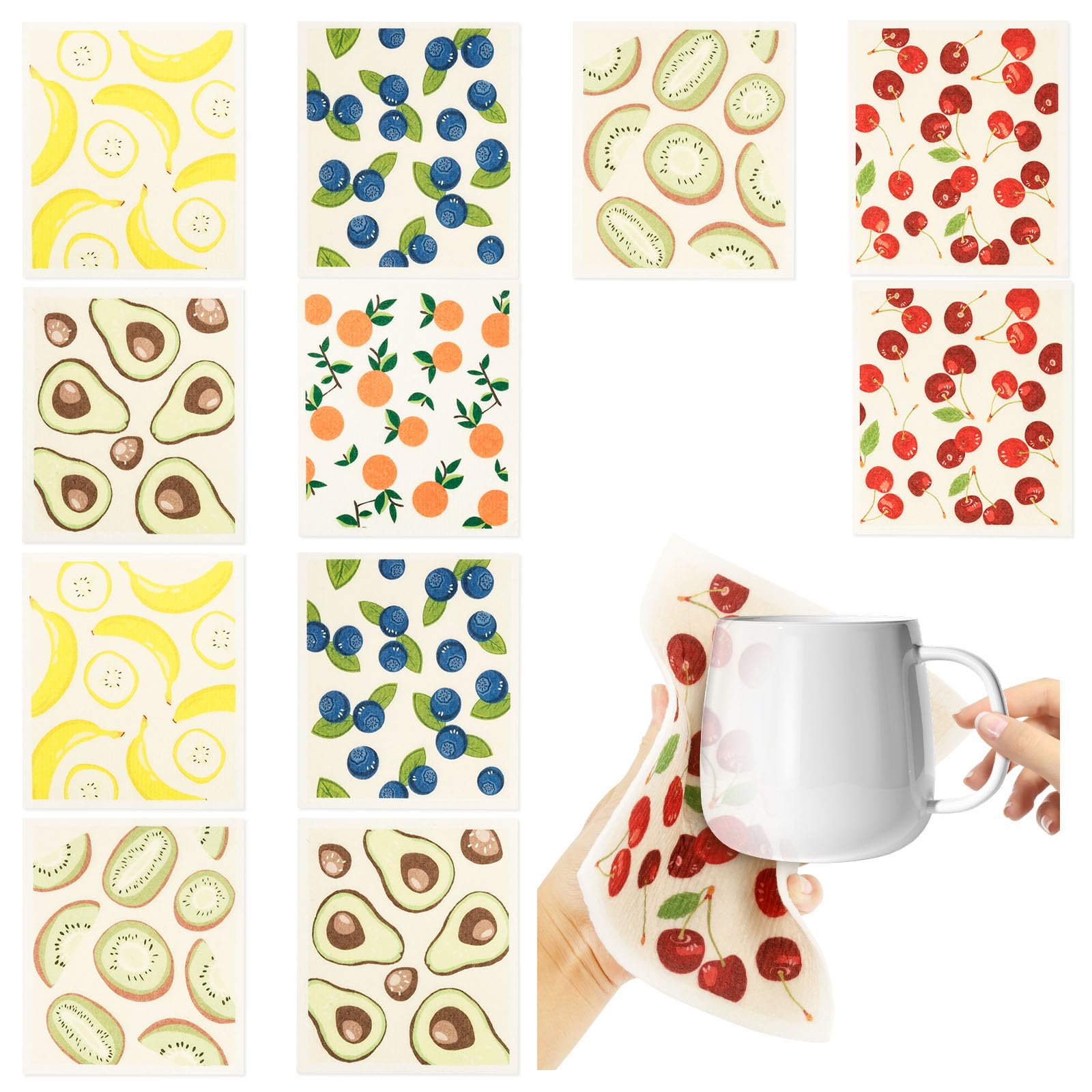12Pcs Swedish Dishcloth Reusable Kitchen Dish Cloths Super Absorbent Cleaning Cloth Fast Drying Cleaning Wipes Dish Towels Washable Cellulose Sponge Cloths for Kitchen Washing Up