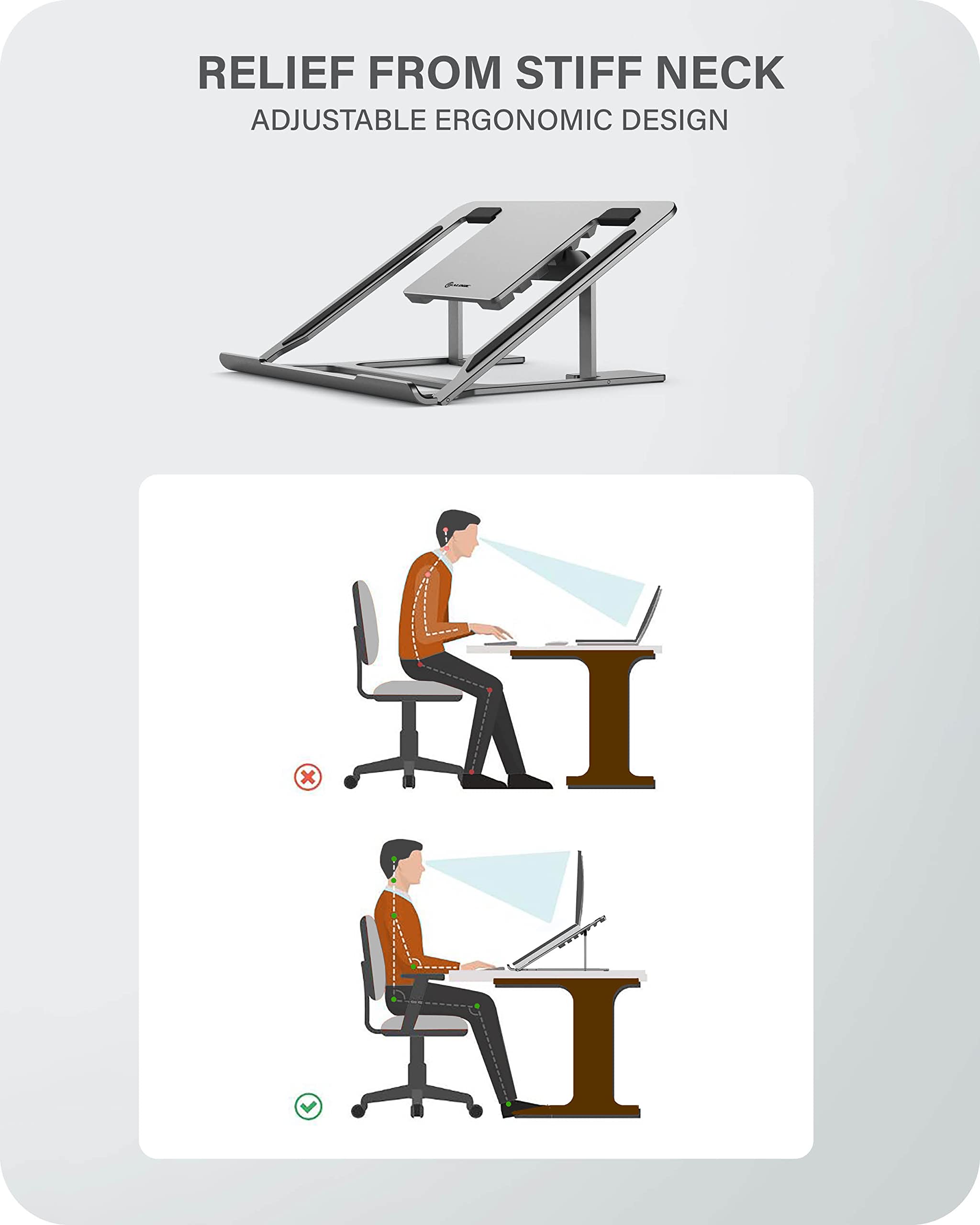 Riser per laptop portatile e regolabile ALOGIC Metro,costruito con lega di alluminio e impugnatura in silicone,sei angoli regolabili,si adatta agli ultimi MacBook, Surface e altri dispositivi laptop