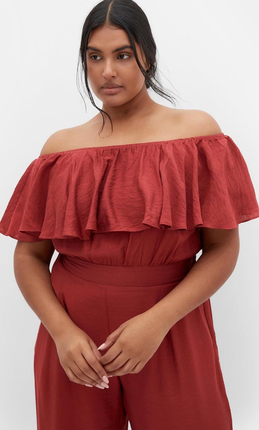 City Chic Women's Plus Size Jumpsuit - Serene Off Shoulder Ruffle - Image 2