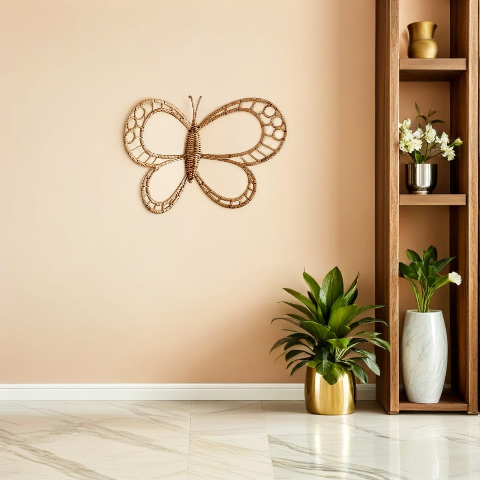 Mikikit Decoración de Pared Boho Escultura de Mimbre Marrón, Colgante Versátil y Resistente para Dormitorio Infantil y Ambiente Costero