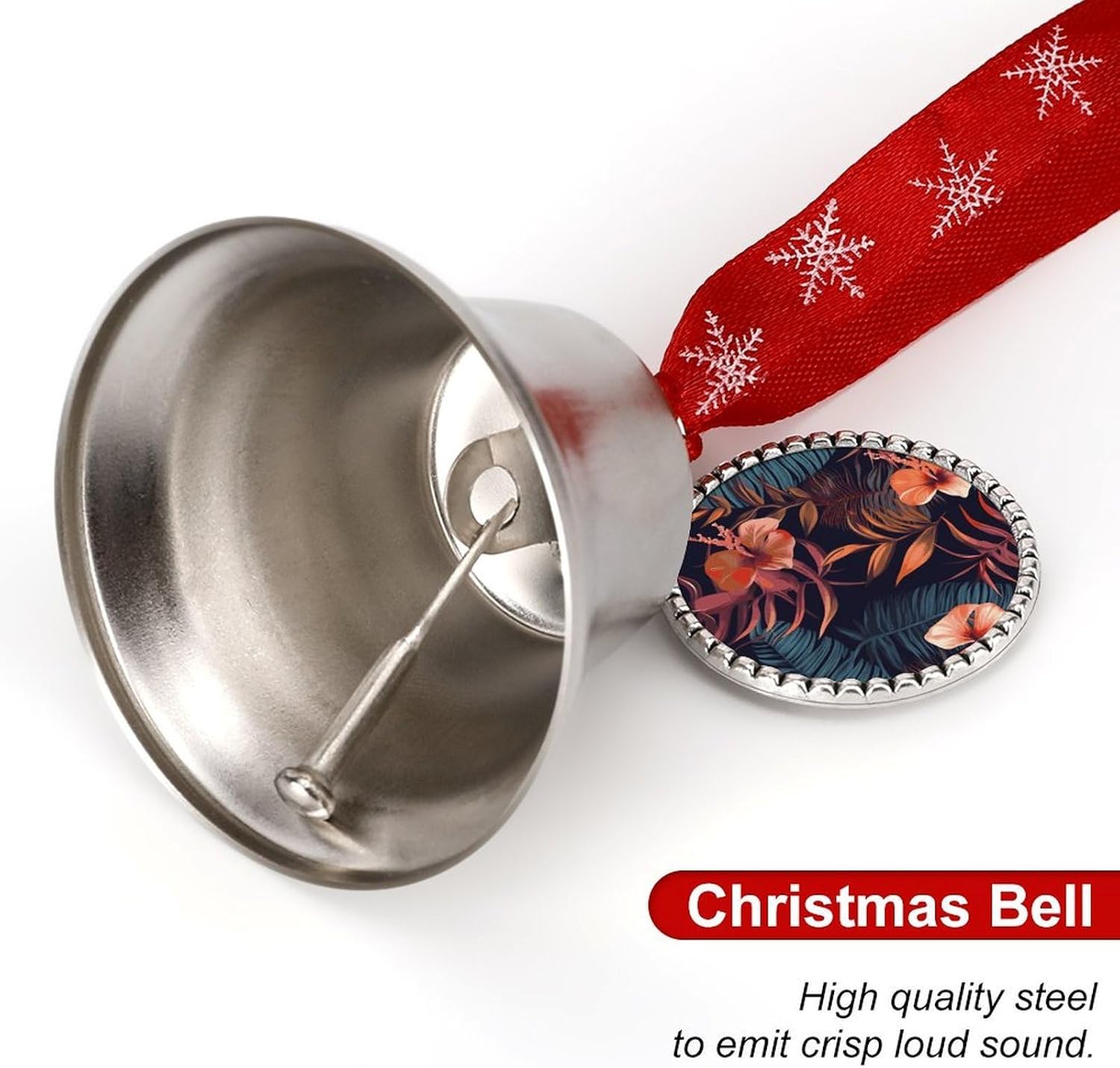 Tropical Flower Bell Ornament Red Ribbon for Christmas Tree Holiday Decoration Personality Believe Bell Ornaments Sleigh Bells for Winter New Year Party Supplies