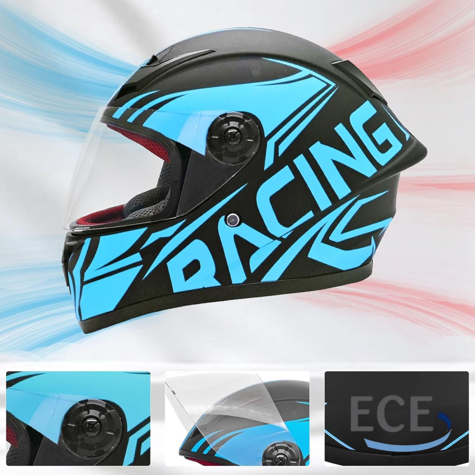 Casco Integrale Omologato DOT Per Bambini (Moto, Karting, Monopattino Elettrico, Ciclomotore), Casco Per Bambini (Maschi E Femmine) Per Quad/Moto Fuoristrada 4, XL (53-54 cm)