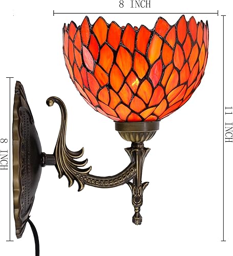 Miniatura 2 de Tiffany - Lámpara de pared con enchufe o cable rígido con pantalla de glicina roja de 8 pulgadas, 8 x 10.5 x 11 pulgadas, acabado base de bronce