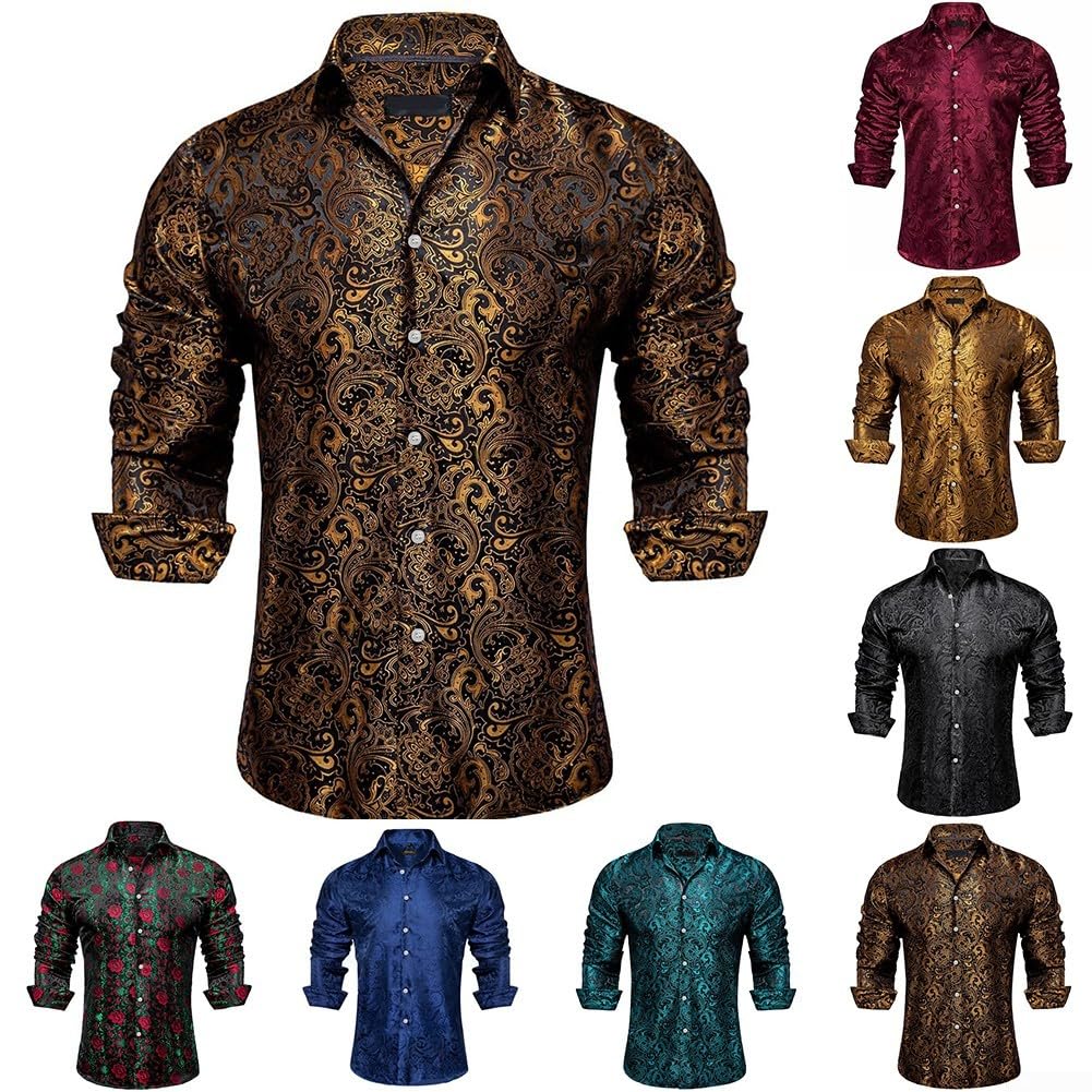 Chemise formelle à manches longues en soie pour homme pour smoking, mariage et fête (taille L) Rouge