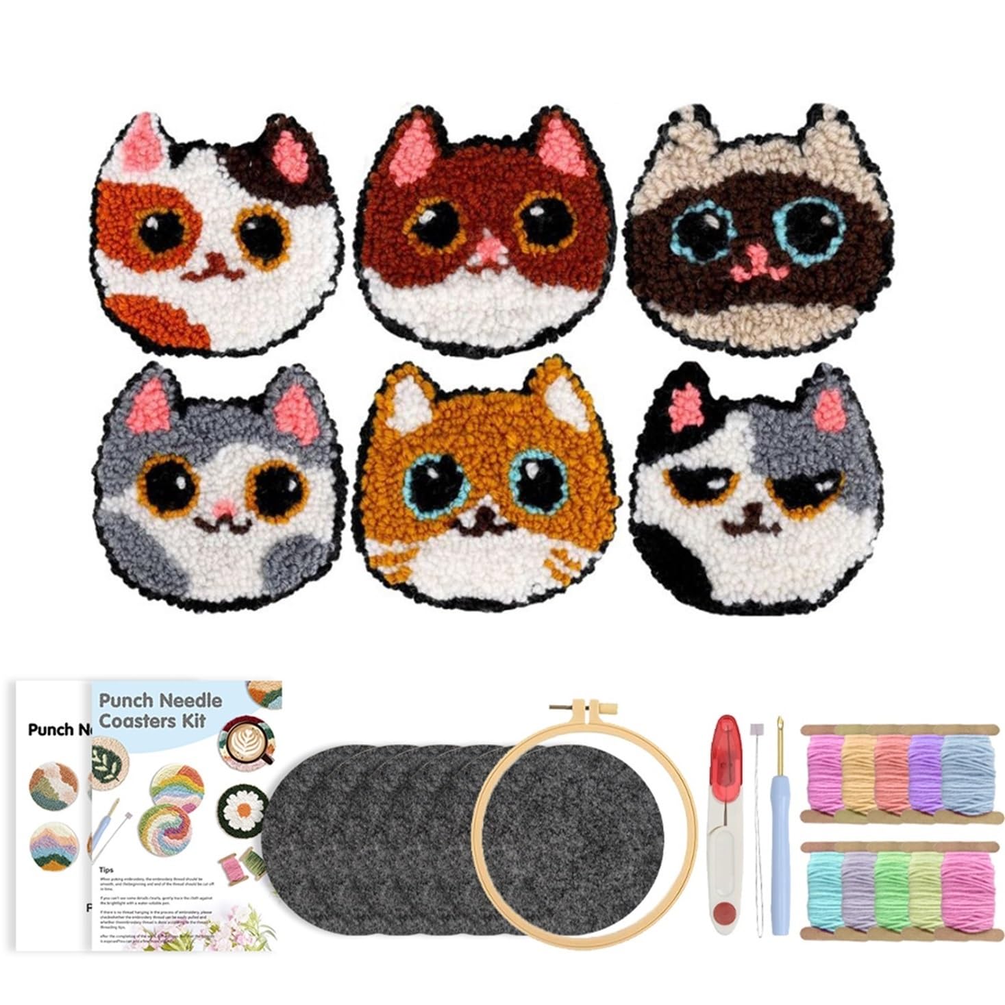 1set Punch Needle Embroidery Coaster Set For Adult Animal Tufting for DIY(Color4)