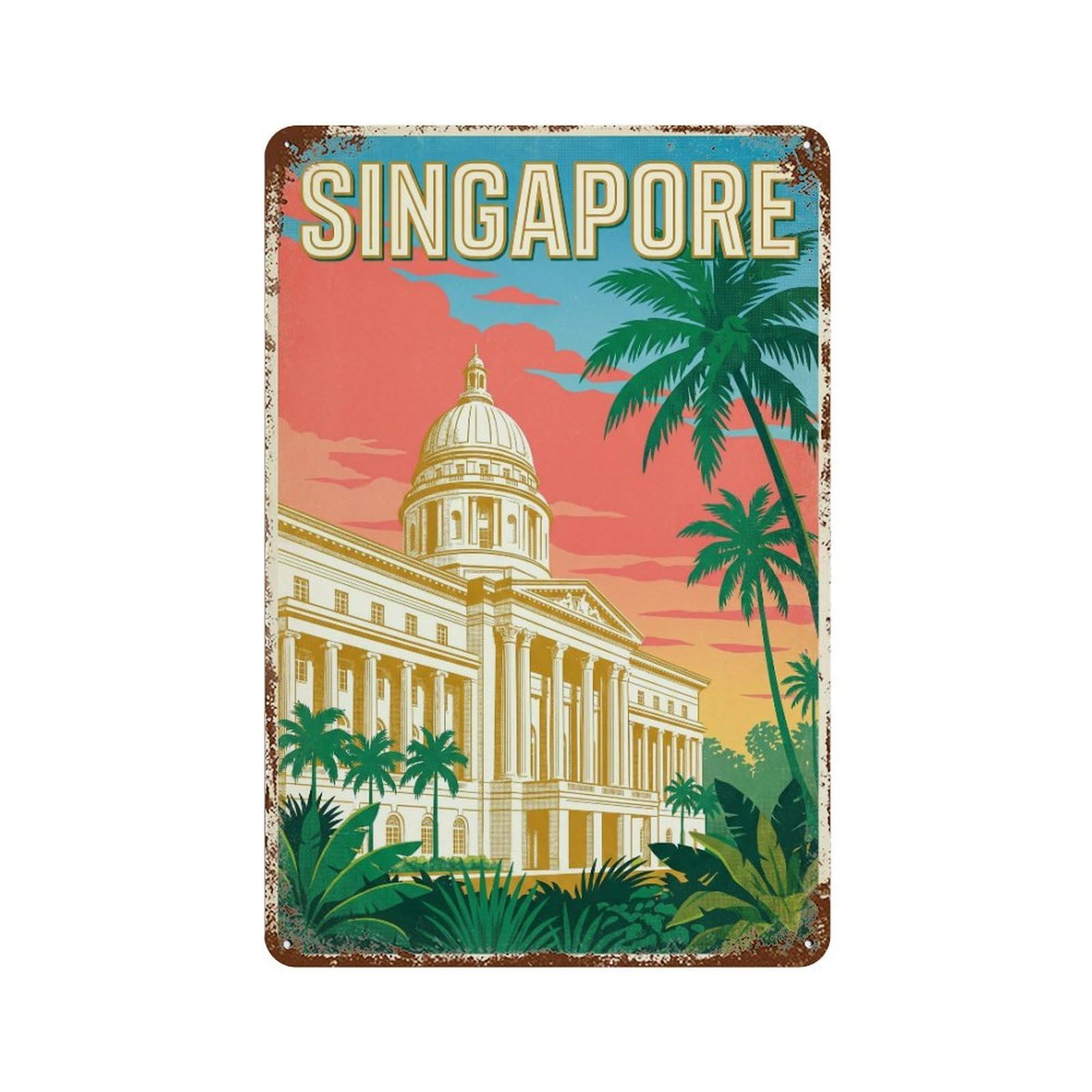 Metal Tin Sign Vintage Travel Singapore Landmark