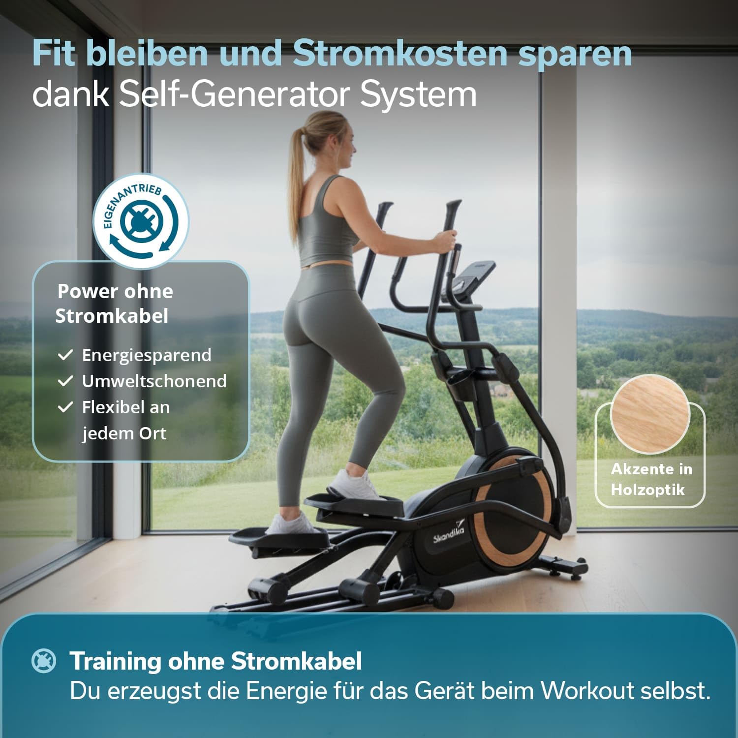 Skandika Crosstrainer für Zuhause Carbon P25-G, Crosstrainer klappbar, sehr leise, mit Generator verbraucht kein Strom, 32 Stufen, Kinomap App kompatibel, kompakt, Cardio, Ellipsentrainer Bis 150Kg