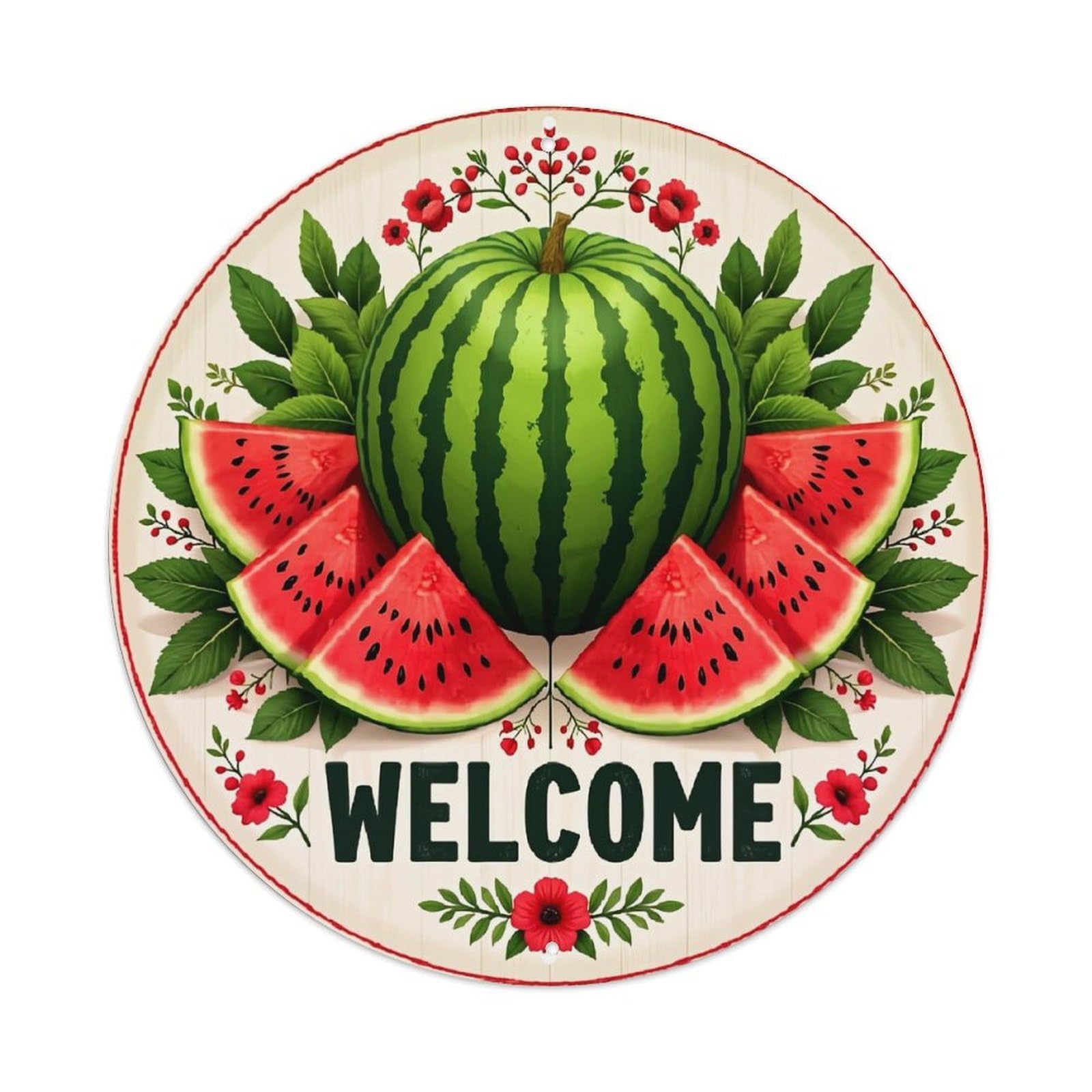 Watermelon Slice Welcome Sign Design Tin Sign Metal Poster Vintage Metal Signs for Home Man Cave Bar Cafe Kitchen laundry room Wall Decorations 8x8 inches