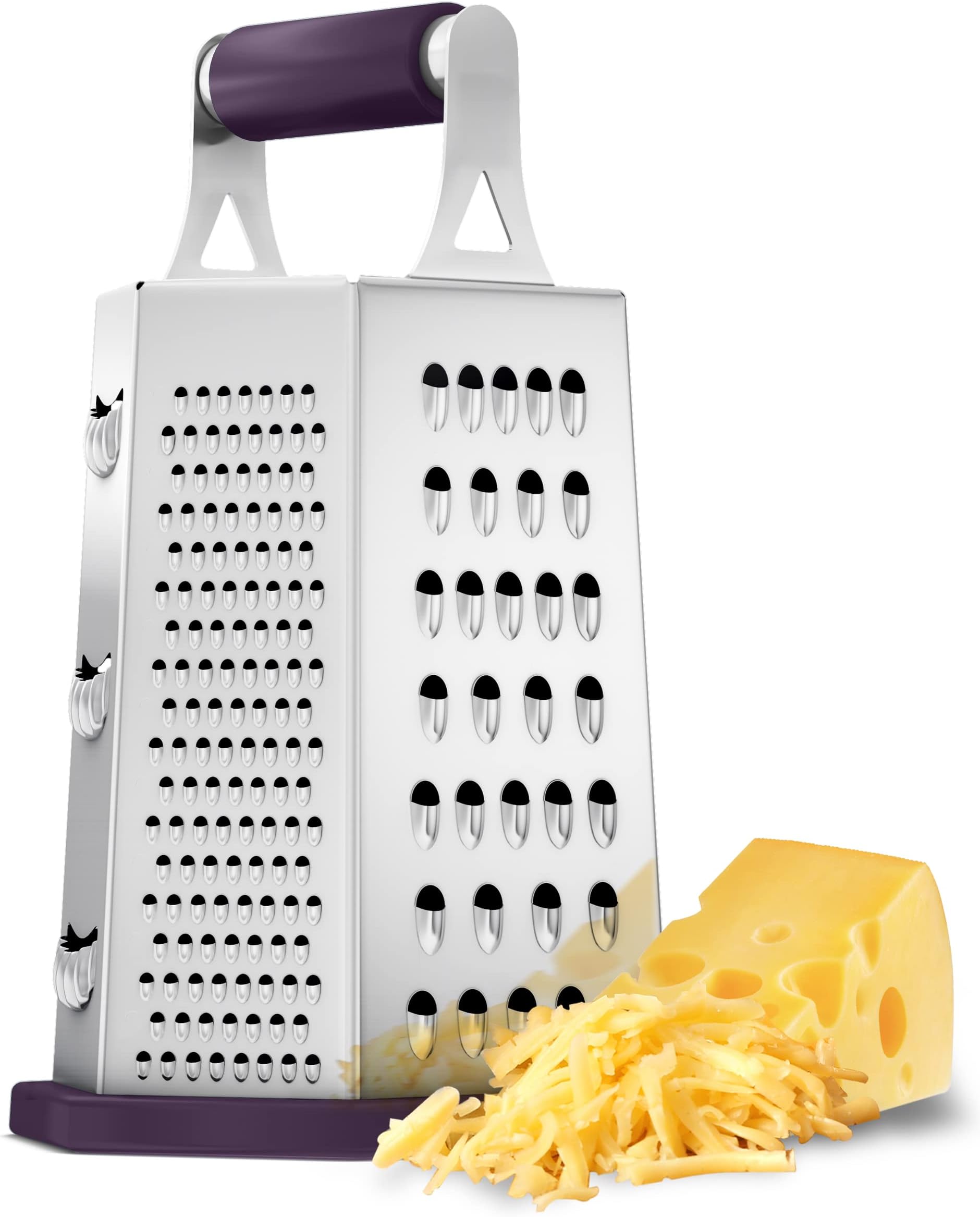 Utopia Kitchen Cheese Grater & Shredder Stainless Steel 6 Sided Box Grater Large Grating Surface with 6 Razor Sharp Blades Non-Slippery Rubber Bottom Plum