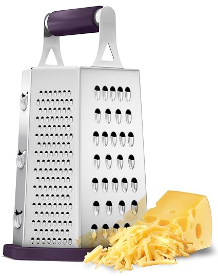 Utopia Kitchen - Cheese Grater & Shredder - Stainless Steel - 6 Sided Box Grater - Large Grating Surface with 6 Razor Sharp Blades - Non Slippery rubber bottom - (Plum)