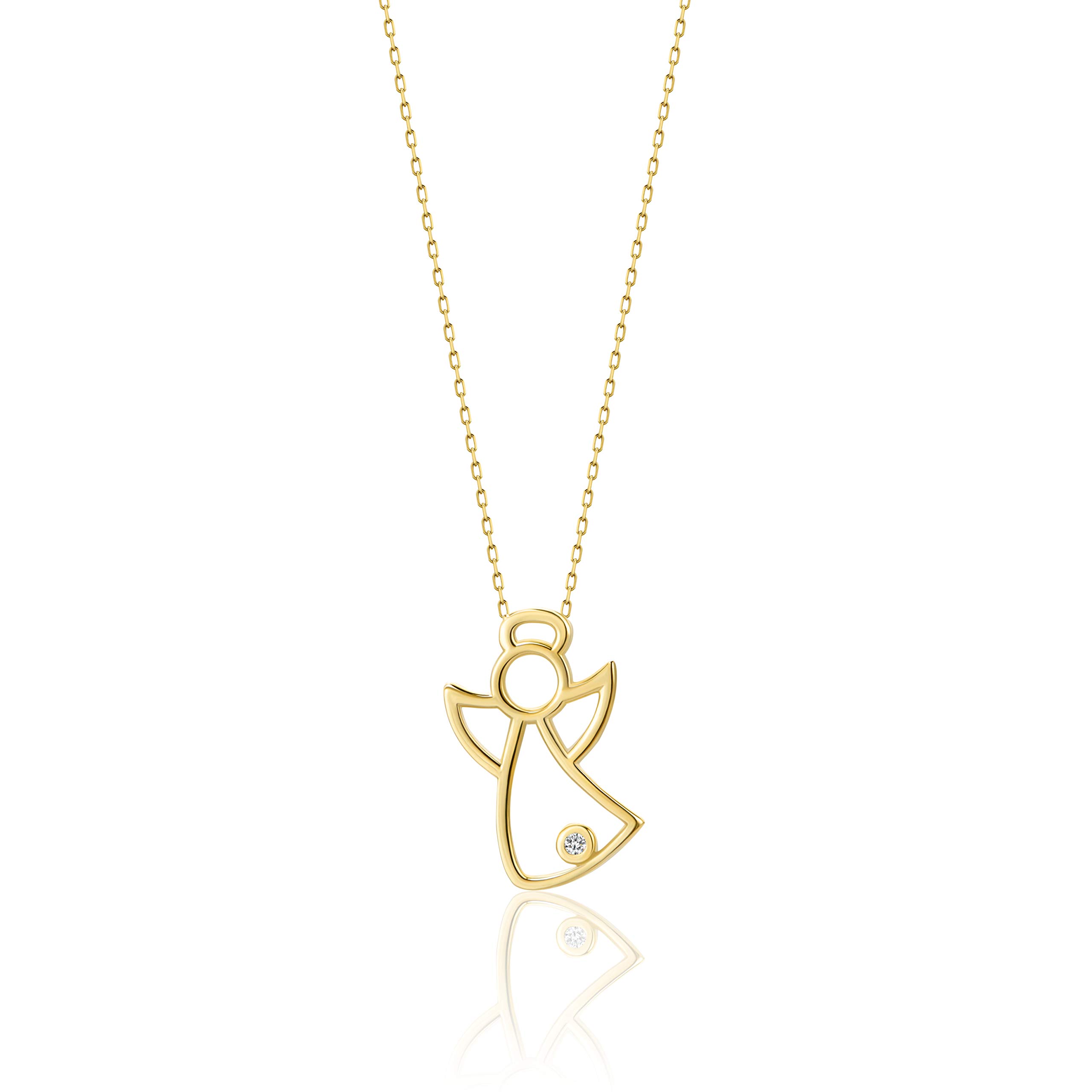 PRINS JEWELS Halskette Mit Zirkonia Schutz Engel Anhänger 14 Karat 585 Gold