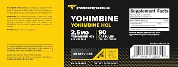 Primaforce Yohimbine HCl 2.5mg, 90 Capsules - GMO Free and Gluten Free Supplement