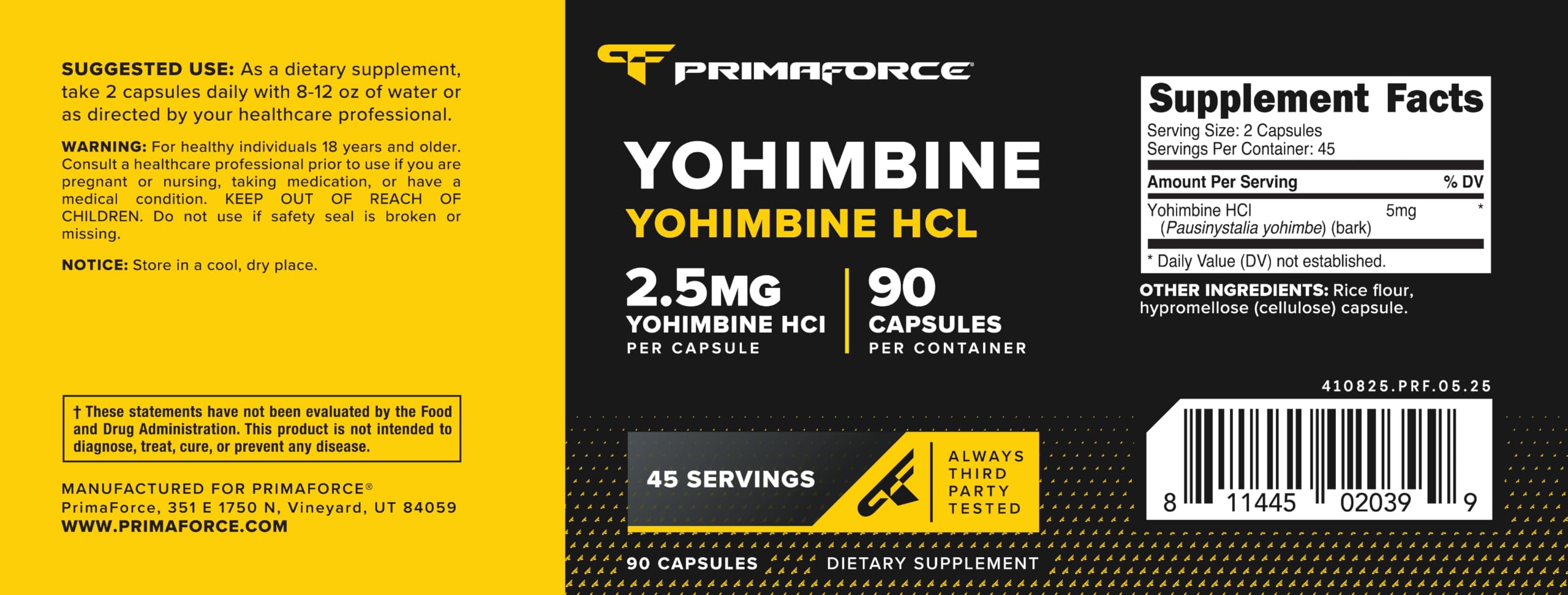 Primaforce Yohimbine HCl 2.5mg, 90 Capsules, Gluten-Free Supplement — Amazon image 5