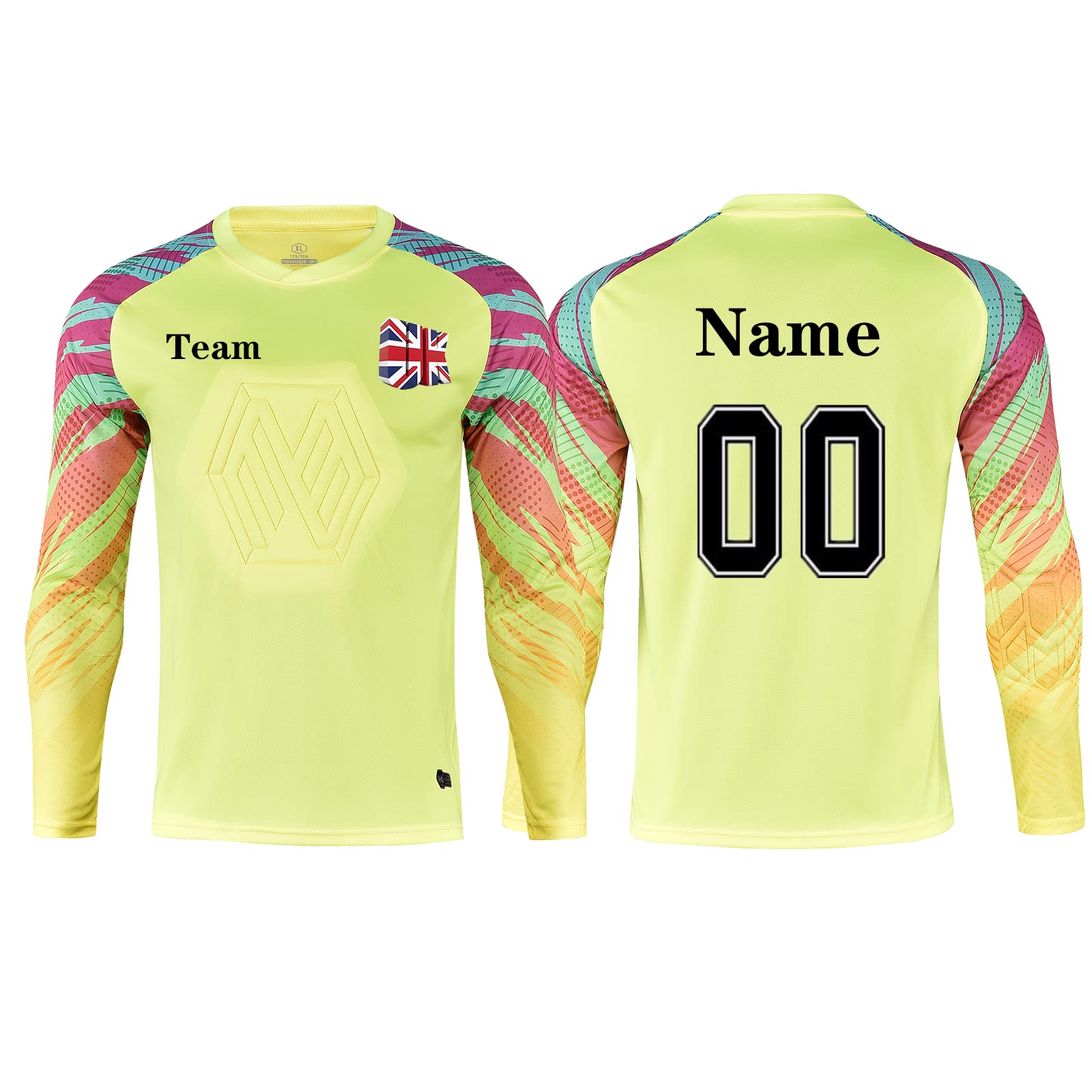 Personalised Football Goalkeeper Tops with Any Name Number Team Logo Personalised Goalie Jersey for Kids Adult Yellow