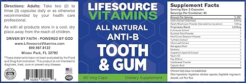 Miniatura 2 de LifeSourceVitamins Dientes y encías - Anti-B - Soporte - 90 cápsulas - Fórmula patentada - LVs, 1 unidad (paquete de 1)
