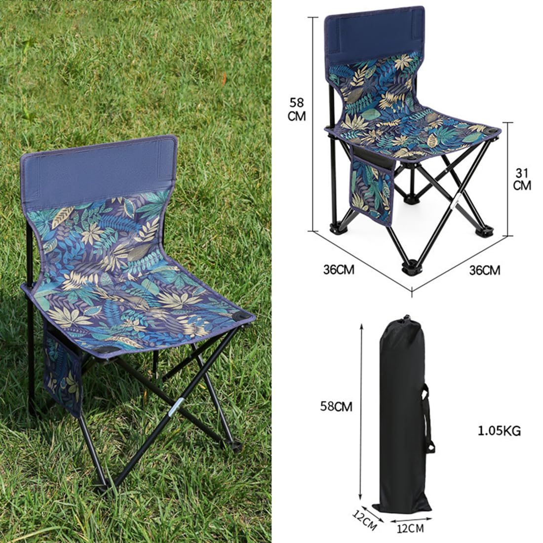 Ultralight Folding Camping Chair, Outdoor Backpacking Chair for Fishing Hiking, Picnic, Camping, Travel, Beach, Fishing, Lawn - Image 2