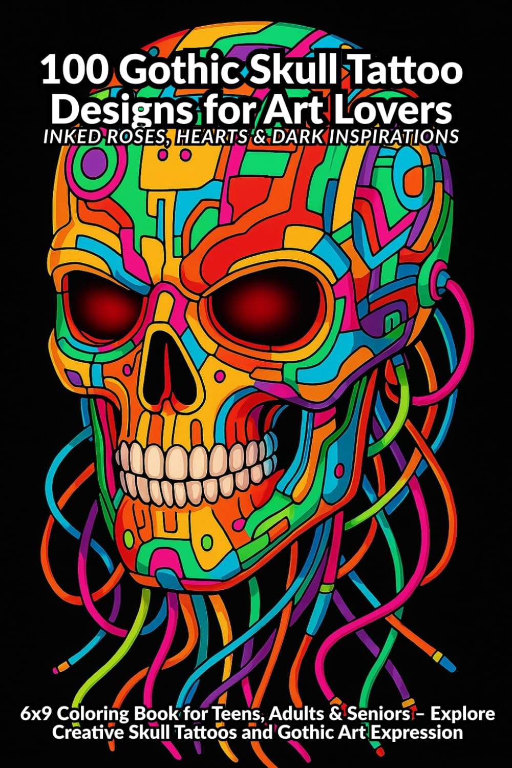 100 Gothic Skull Tattoo Designs for Art Lovers: Inked Roses, Hearts & Dark Inspirations: 6x9 Coloring Book for Teens, Adults & Seniors – Explore Creative Skull Tattoos and Gothic Art Expression
