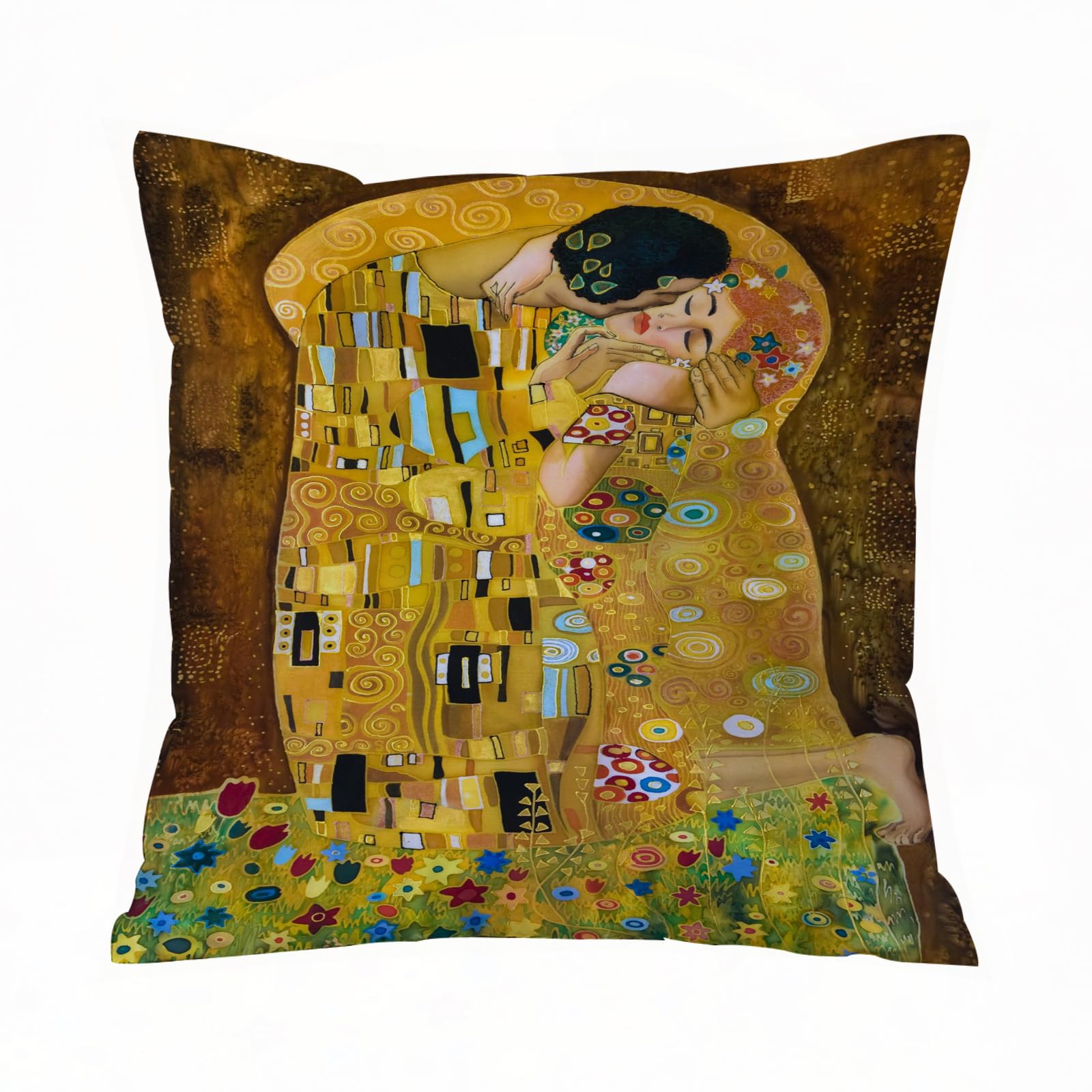 Errtu Klimt Inspired Abstract Art Batik Painting O - A10 Throw Pillow Case Pillowcase Square Printed Cushion Cover For Living Room Sofa Couch Bed Car,Klimt Inspired Abstract Art Batik Painting On The Grounds Of Gustav Klimt,18X18 In