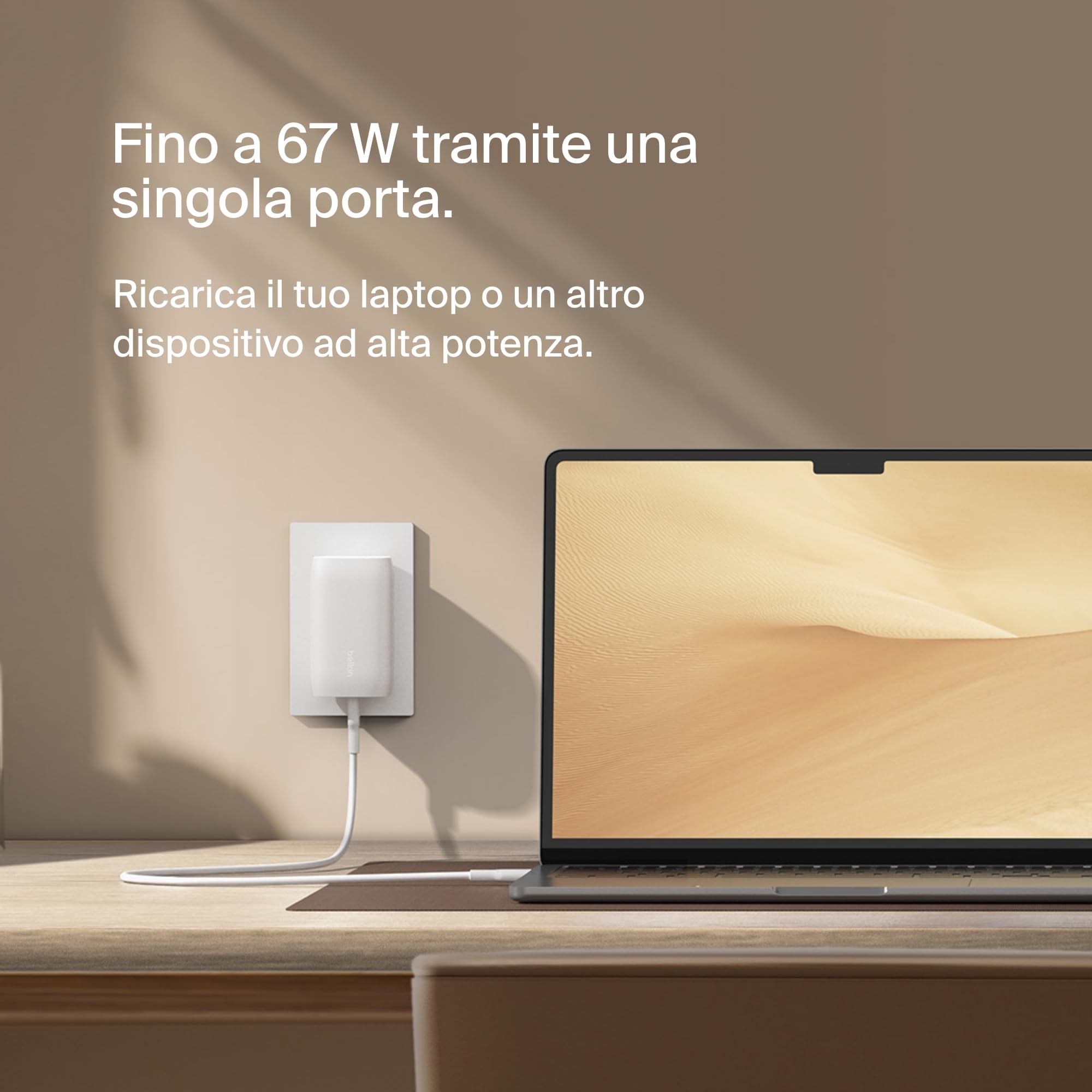Belkin BoostCharge Caricabatteria da parete a 3 porte USB-C con PPS da 67 W, caricabatteria rapido per iPhone 16, MacBook Pro, AirPods, Samsung Galaxy e altri dispositivi con Power Delivery - Bianco