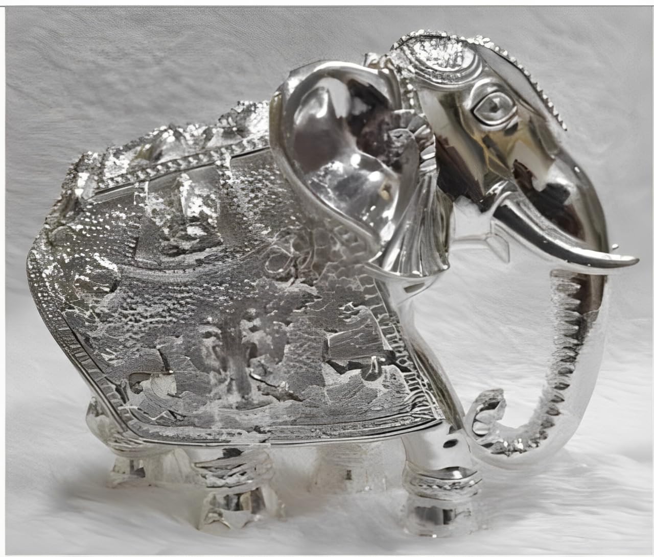 Statue Gajantlaxmi en argent pur pour autel domestique et rituel de méditation