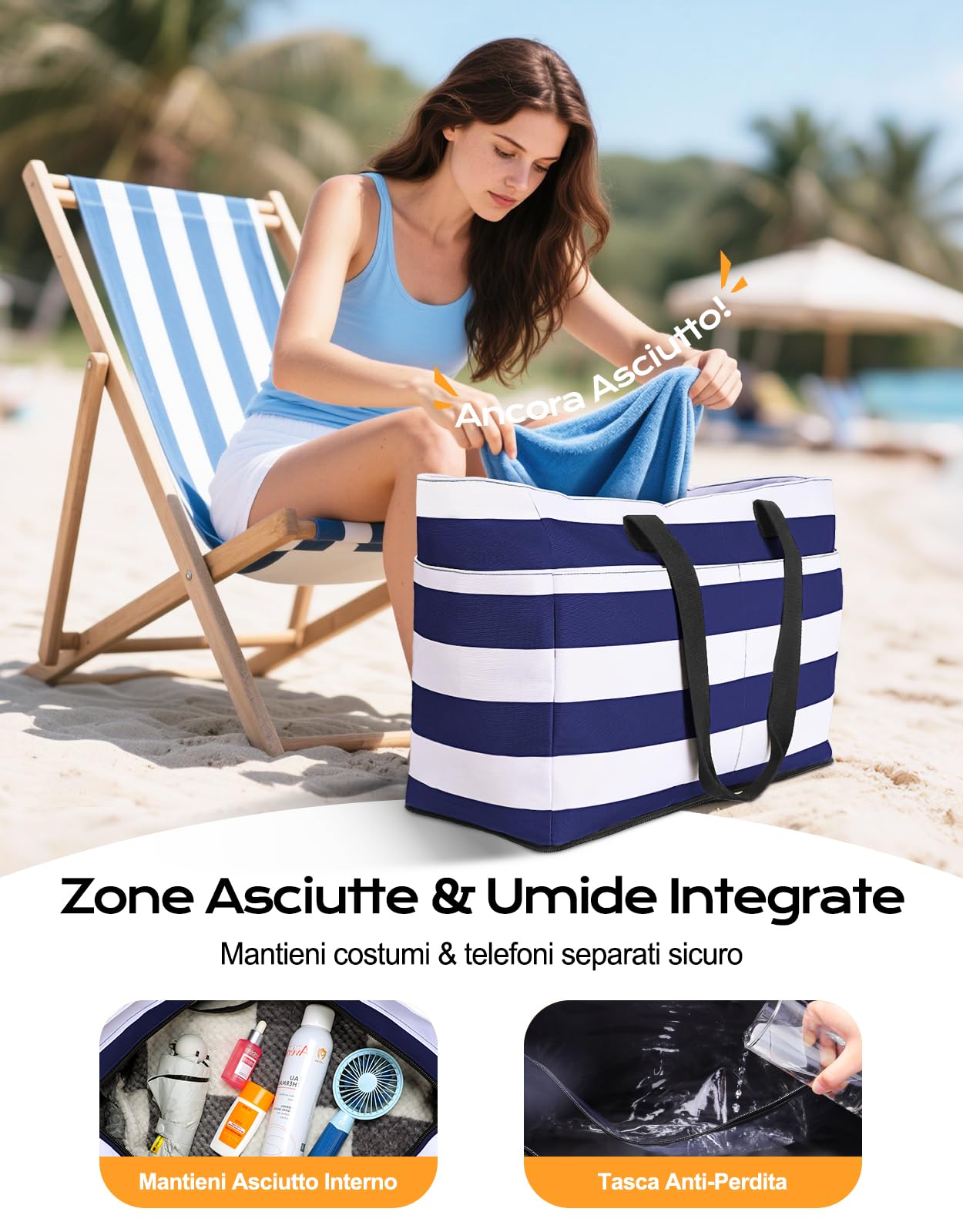 CIRYCASE Borsa Mare Grande con Termica XXL, 54L Borsa da Spiaggia Viaggio Impermeabile, Pieghevole Borsone Mano Tote Bag Multitasche, Borse per Attrezzatura da Nuoto Famiglia/Shopping/Palestra/Vacanze