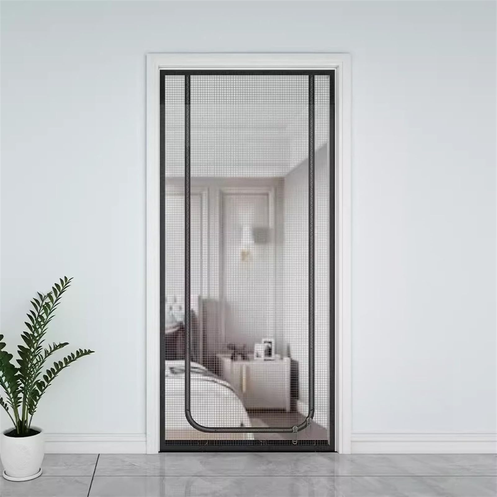 Moustiquaire magnétique pour porte en maille noire avec fermeture éclair 85x195cm