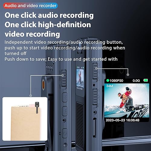 Miniatura 7 de Muayb Mini cámara corporal de 64 GB con audio y video, clip magnético con cordón, visión nocturna, grabación en bucle, clip trasero portátil para