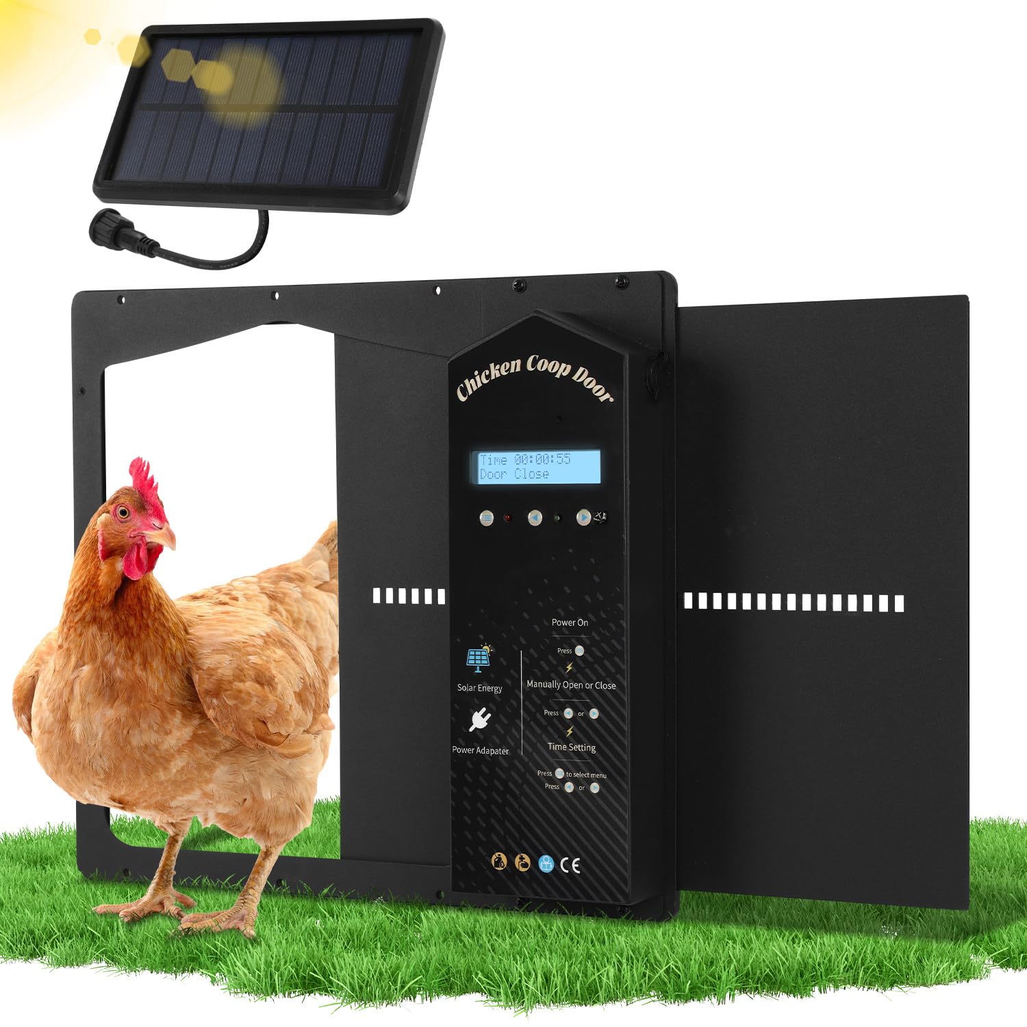 Automatische Hühnerklappe Solar, IP65 mit Display & Fernbedienung
