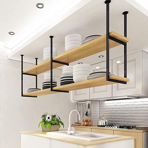Miniatura 1 de Shelves Whftd Hanging Floating Shelf - Wrought Iron Plant Rack, European-Style Simple Solid Wood Storage Rack, for KitchenLivingBar Decoration Shelf