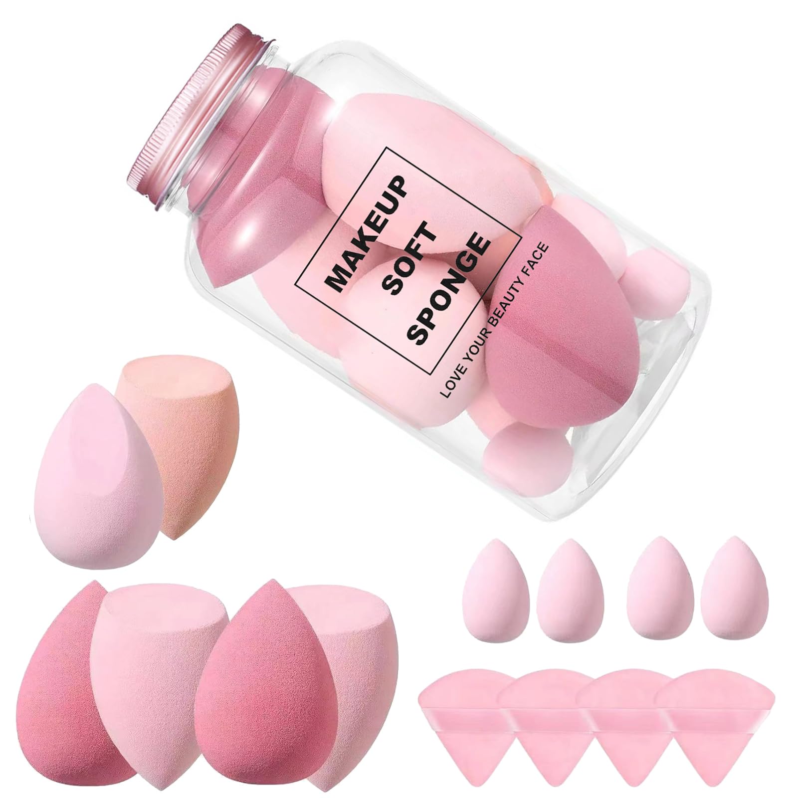 – Get Flawless Makeup with 14-Piece Beauty Sponge Set - Includes Powder Puffs and Mini Sponges - Ideal Valentine's Day or Mother's Day Gift for Women - Achieve Professional Results (Pink)