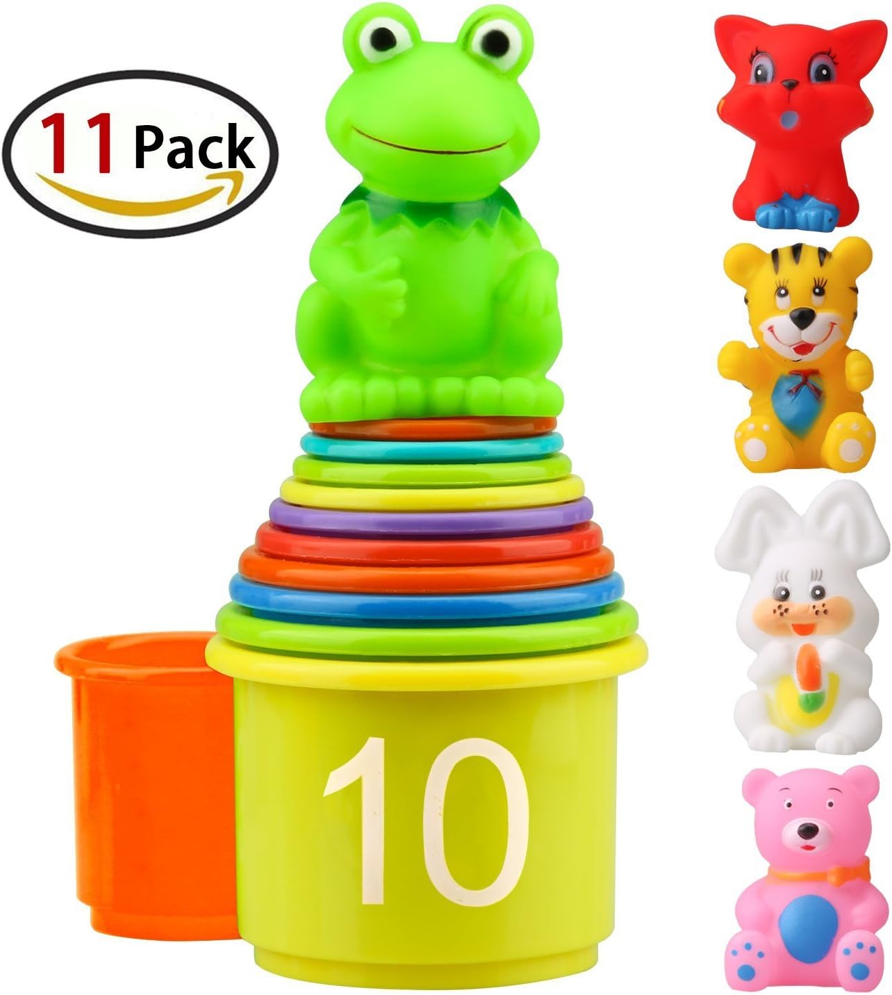 ZesGood Stacking Toys Baby Toys Newborn Stacking Cups Stacking Toys with Numbers & Animals for Kids Toddlers Early Educational Stacker Toys,11 Pack ( 1 Animal in Random Shape)