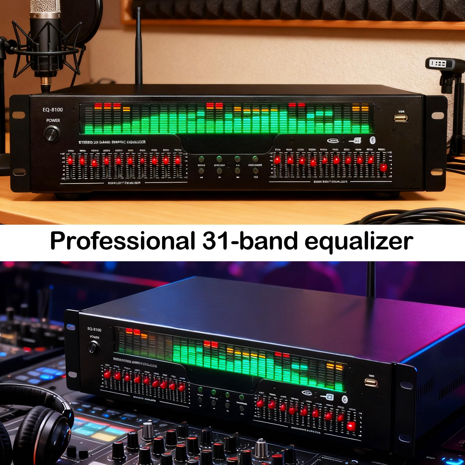 Equalizer, 31-Band Stereo Graphic Equalizer Professioneller Spectrum Analyzer Soundprozessor Soundsystem Rauschunterdrückung Klangoptimierung für Musikdarbietungen Aufnahmestudio