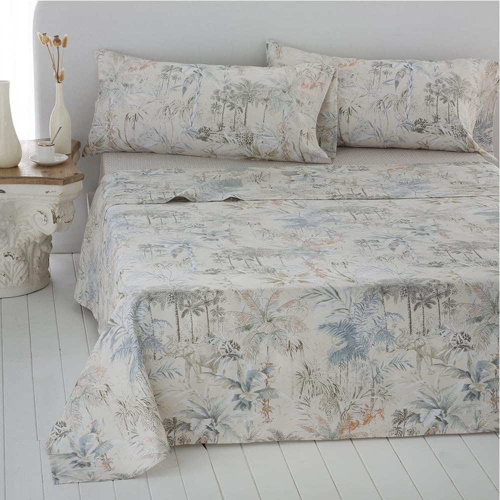 COTTON ARTean Juego sábanas Cama 150 Satén 200 Hilos Ecuador Multicolor | Incluye 4 piezas: encimera, bajera ajustable, 2 fundas de almohada. Certificado OEKO-TEX