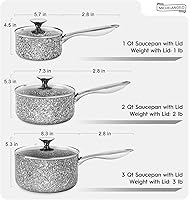 Vista 7 de MICHELANGELO Saucepan with Lid 3 Quart, Ultra Nonstick Sauce Pan with Non toxic Stone-Derived Coating, Small Pot for Cooking, Stone 3 Qt Saucepan